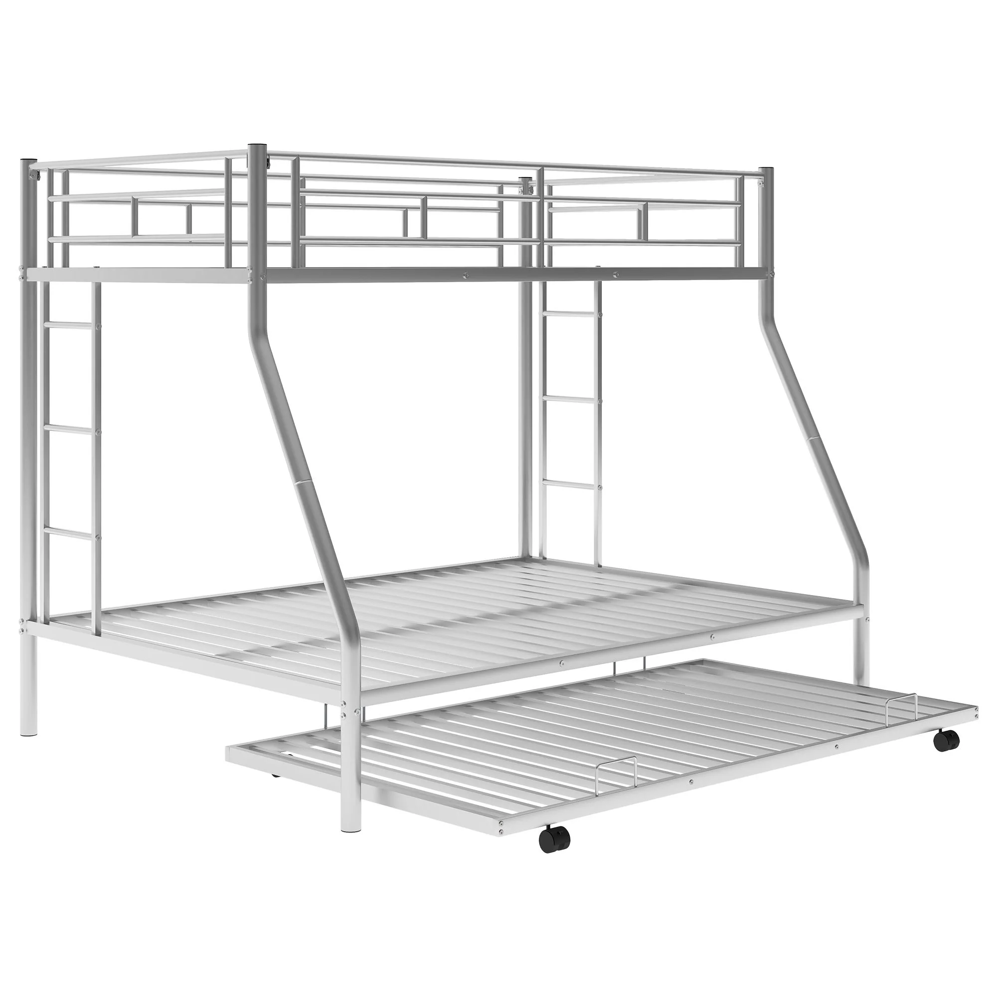Bunk Bed With Steel Frame And Trundle, 2 Side Ladders - Image 2