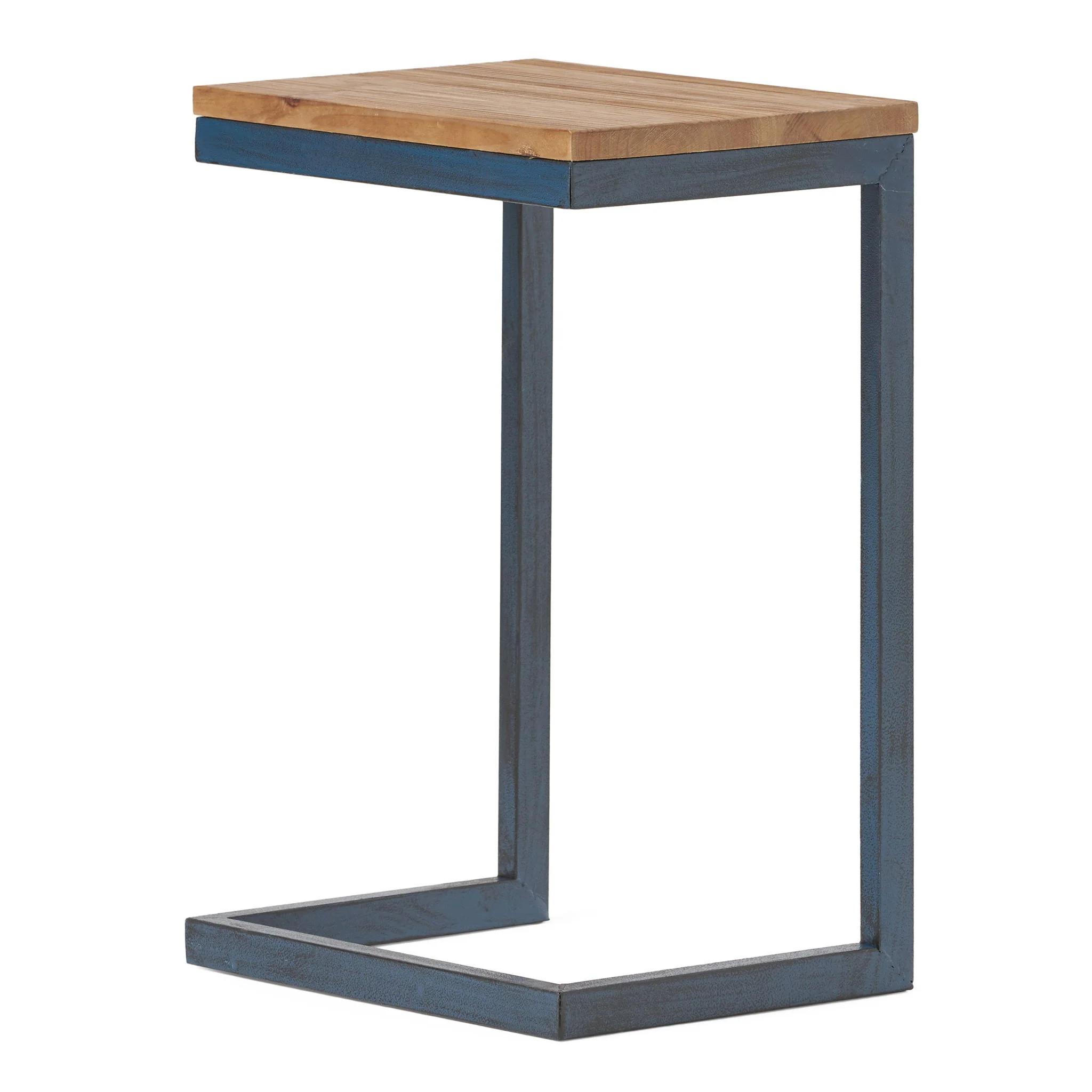 C Shaped End Table With Iron Base And Fir Wood To - Image 2