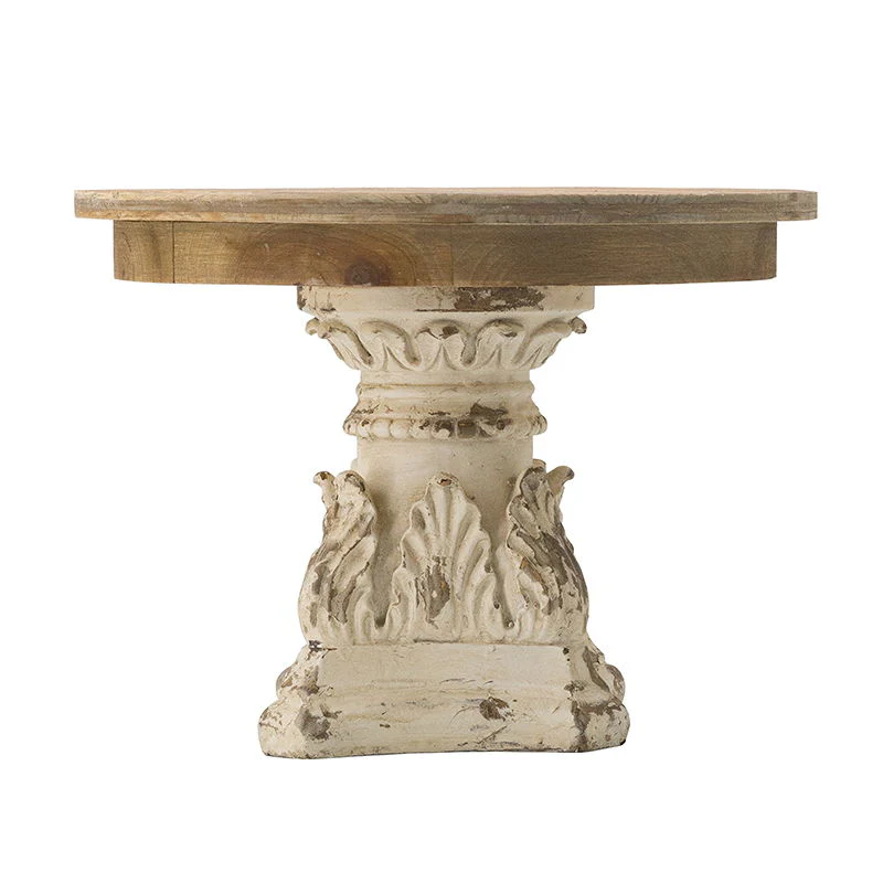 Cake Stand, Wood Cake Plate With Magnesium Base - Cream / Brown - Image 3