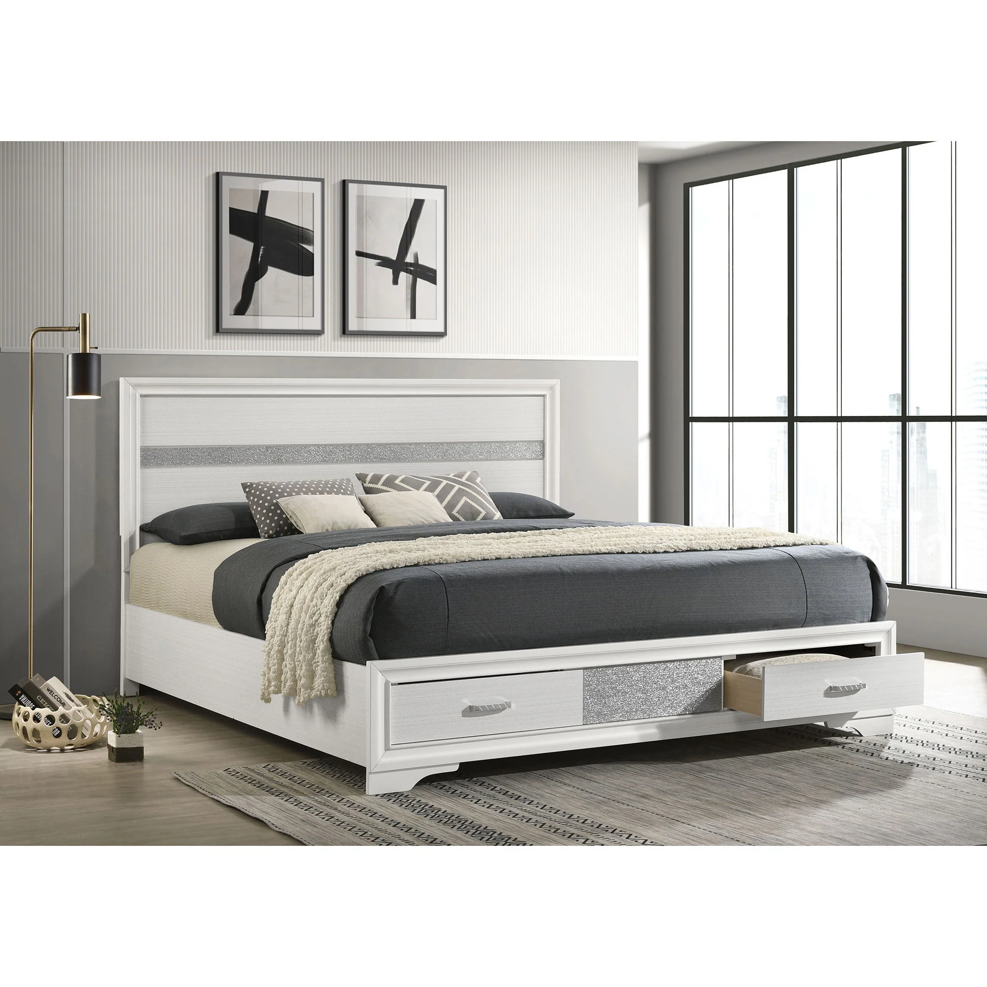 California King Storage Platform Bed With 2 Drawer - White - Image 4