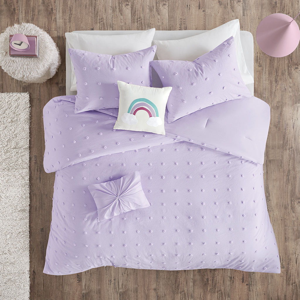 Callie - Pom Pom Comforter Set Cotton - Lavender - Image 4