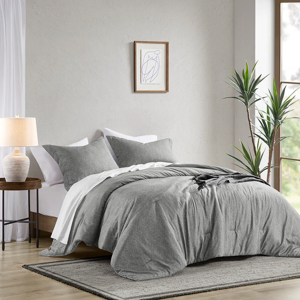 Camden - King/California King Chambray Print Solid Comforter Set - Gray - Image 3