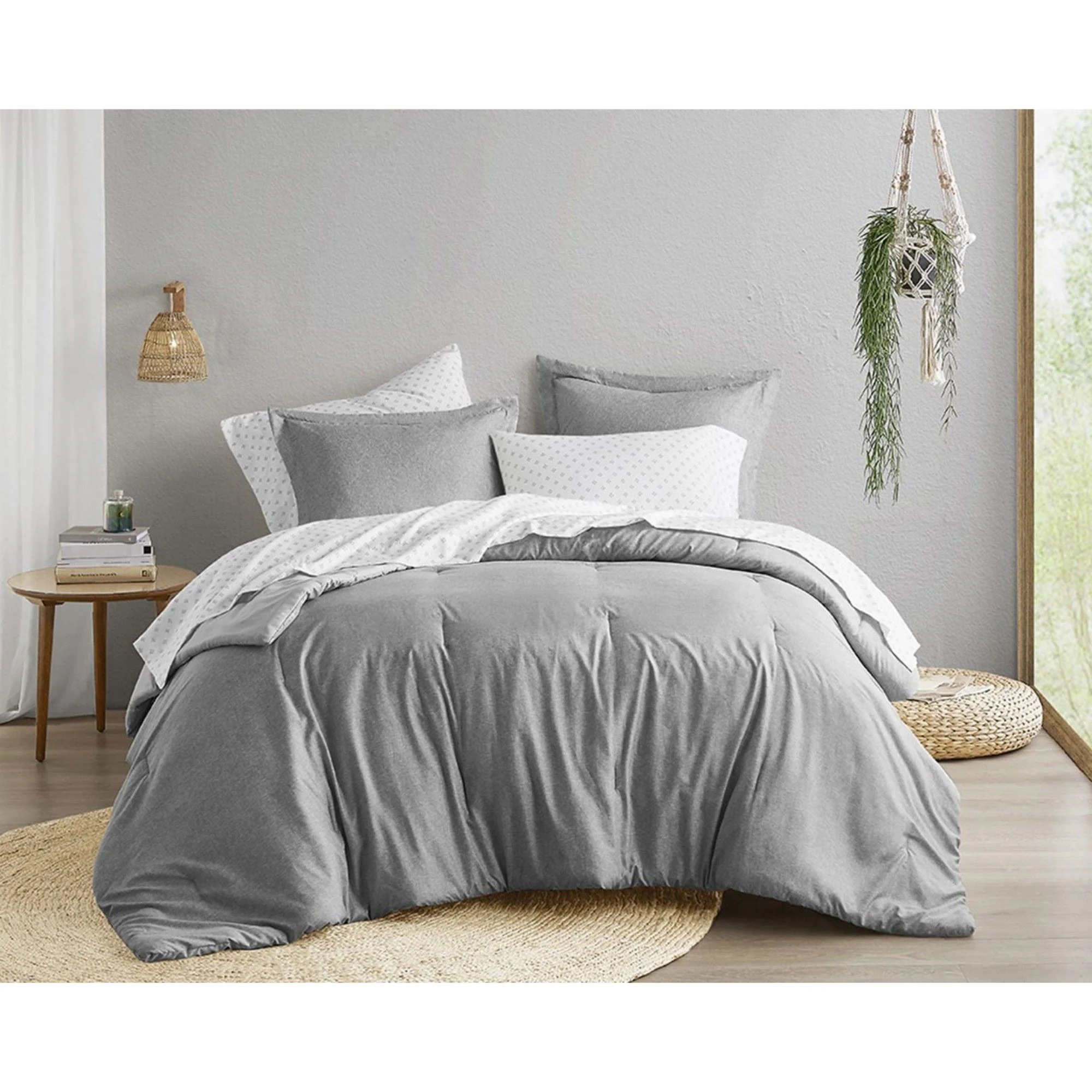 Camden - King Chambray Print Microfiber Comforter Set With Bed Sheets - Gray