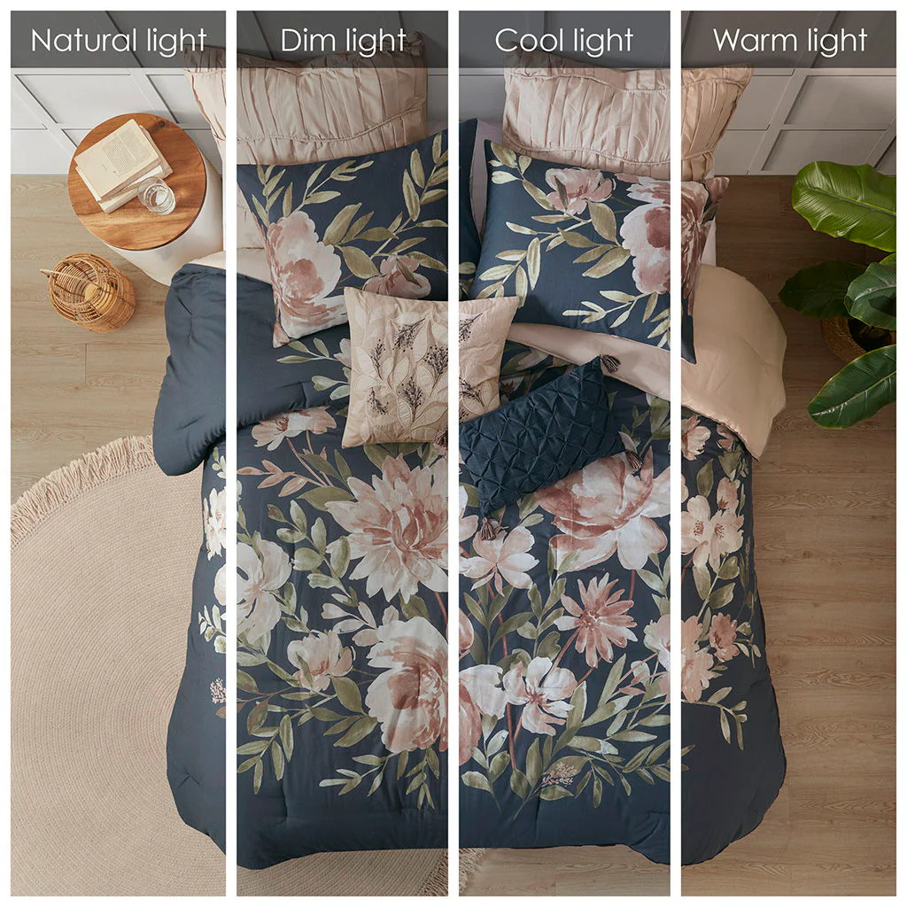 Camillia - Queen 8 Piece Comforter Set - Navy - Image 3