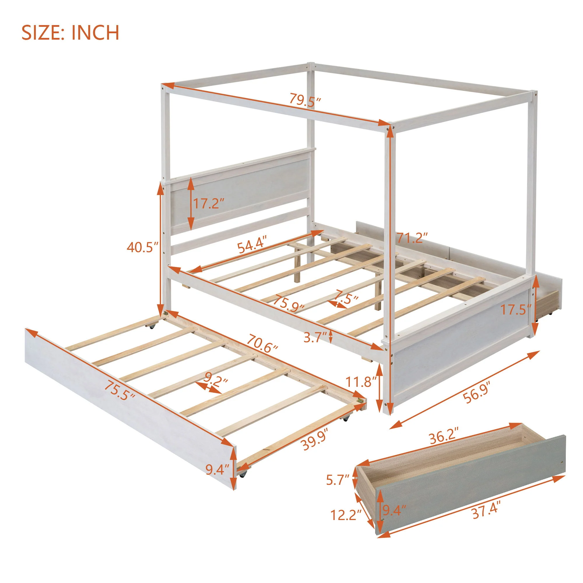 Canopy Platform Bed With Drawers, Support Slats, No Box Spring Needed - Image 11