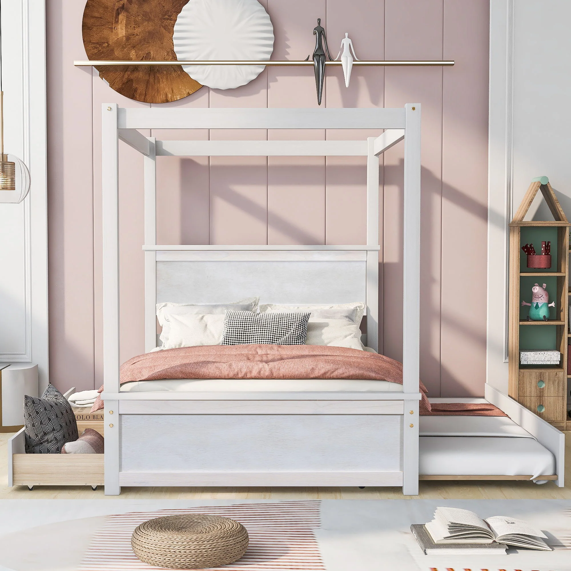 Canopy Platform Bed With Drawers, Support Slats, No Box Spring Needed - Image 12