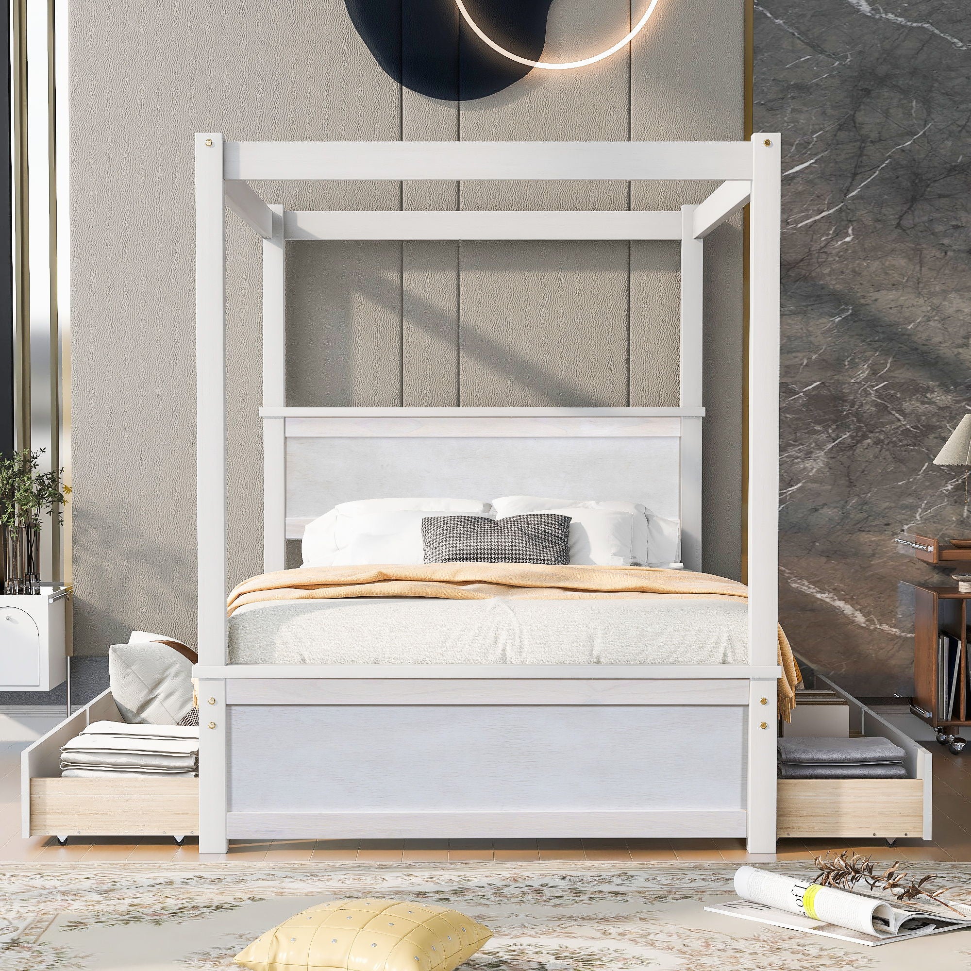 Canopy Platform Bed With Drawers, Support Slats, No Box Spring Needed - Image 8