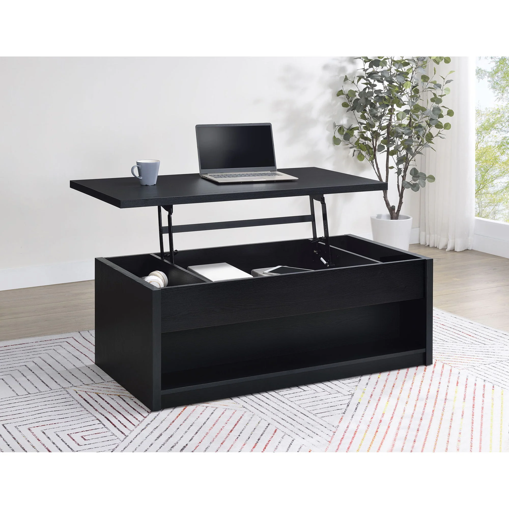 Canyon - Lift Top Table With Dual Drawers Storage Solution - Black - Image 2