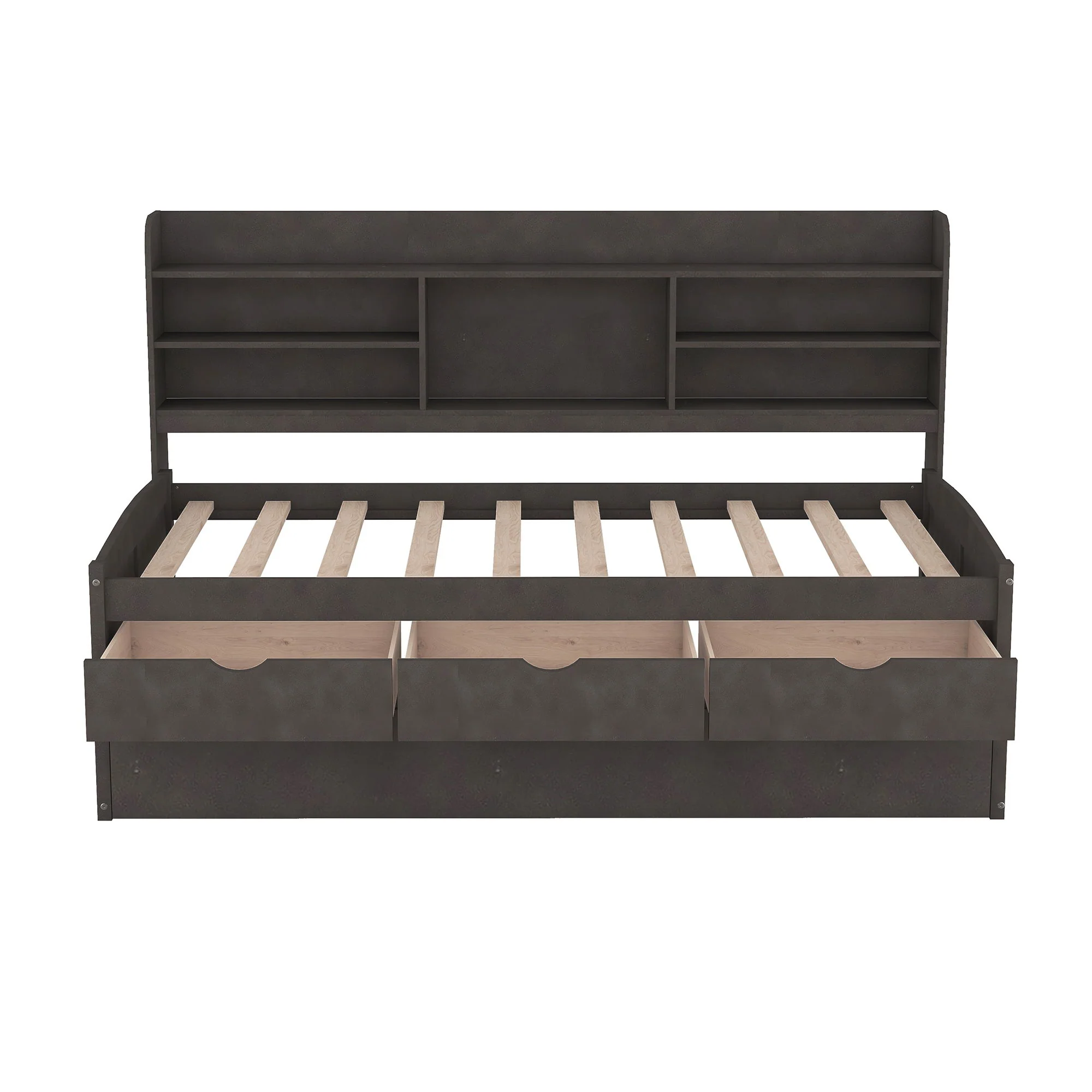 Captain Bed With Built In Bookshelves, 3 Storage Drawers, And Trundle
