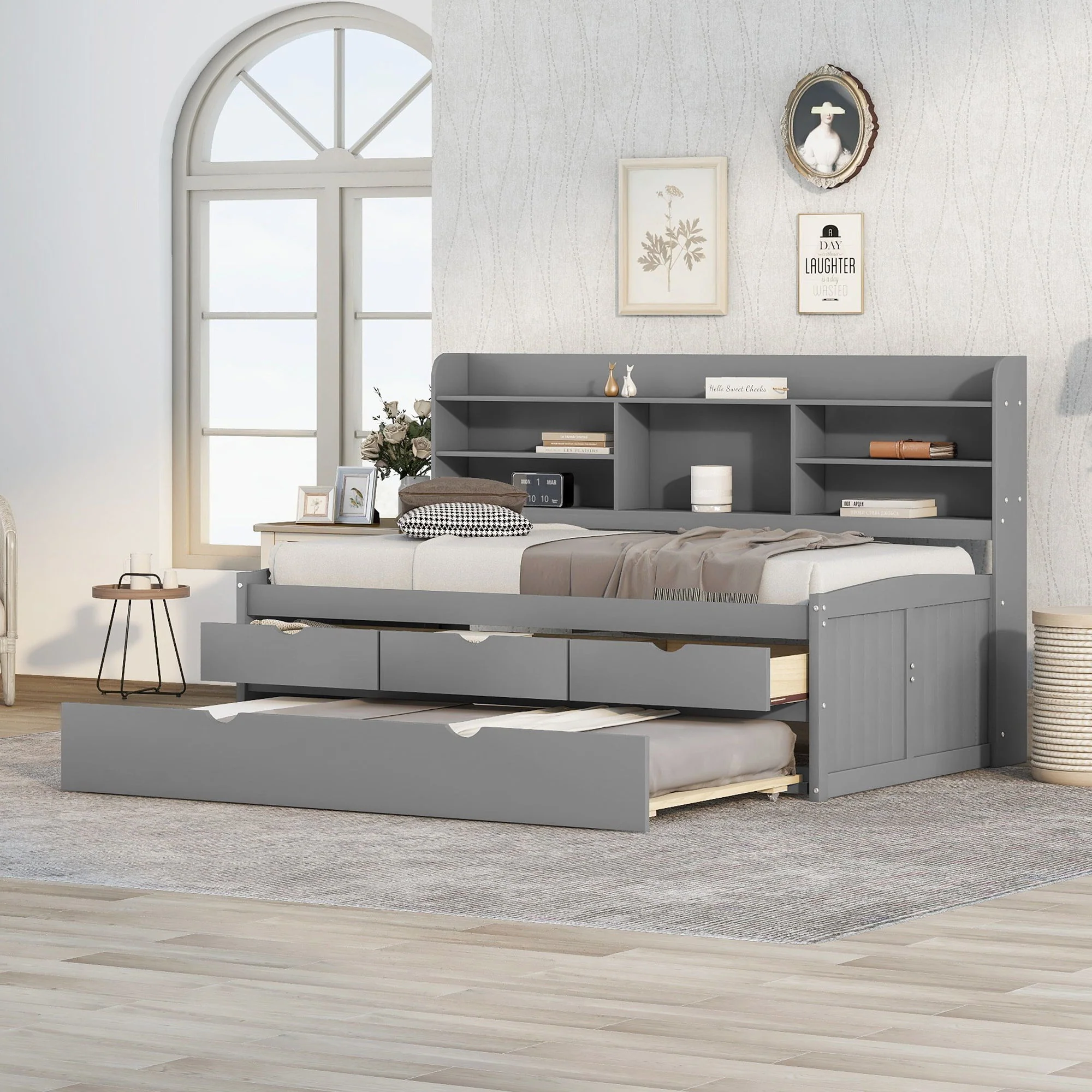 Captain Bed With Built In Bookshelves, 3 Storage Drawers, And Trundle - Image 19