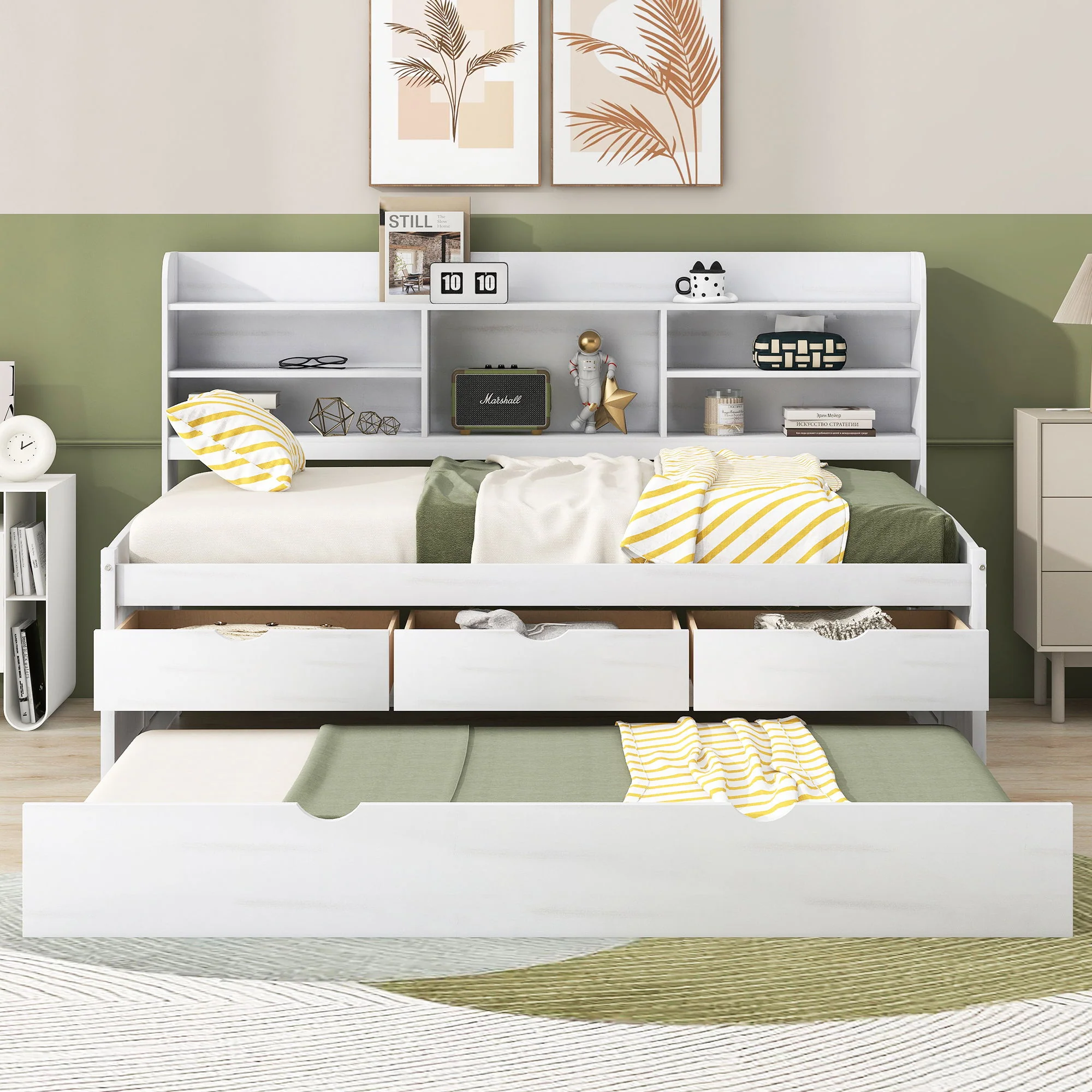 Captain Bed With Built In Bookshelves, 3 Storage Drawers, And Trundle - Image 7
