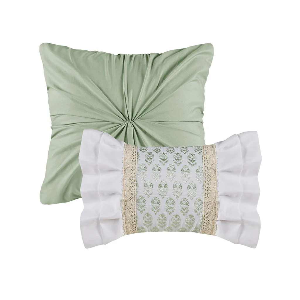 Caralie - 5 Piece Full Seersucker Comforter Set With Throw Pillows - Green - Image 2