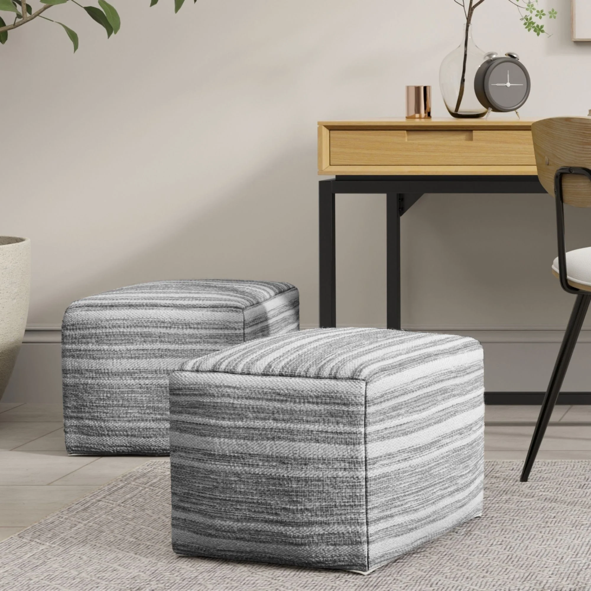 Carina - Square Woven Pouf - Black White - Image 3