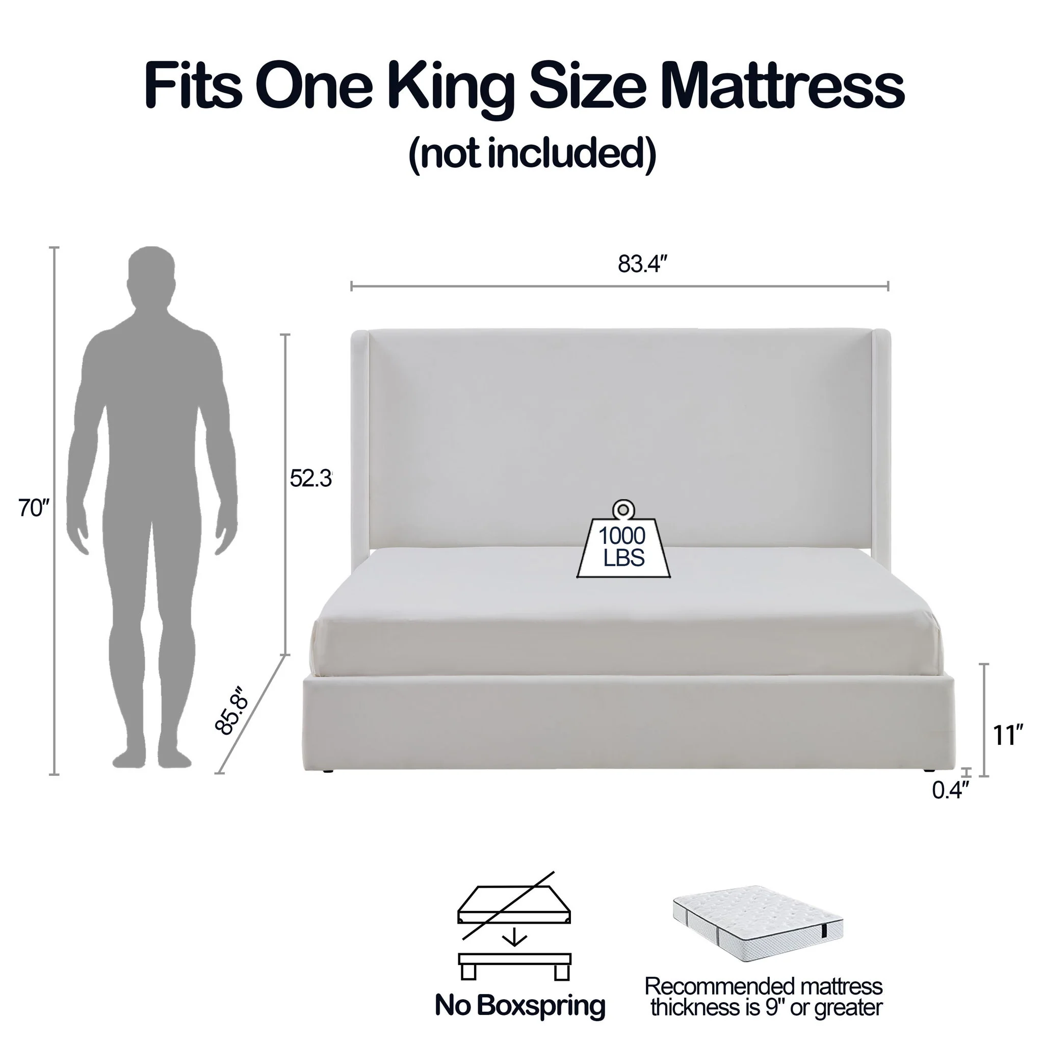 Carmen - King Size Upholstered Wingback Bed - White - Image 4