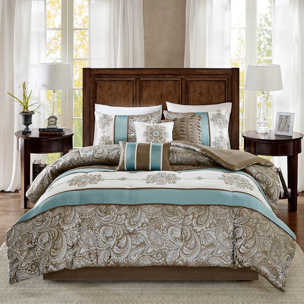 Caroline - Queen Piece Comforter (Set of 7) - Blue - Image 3