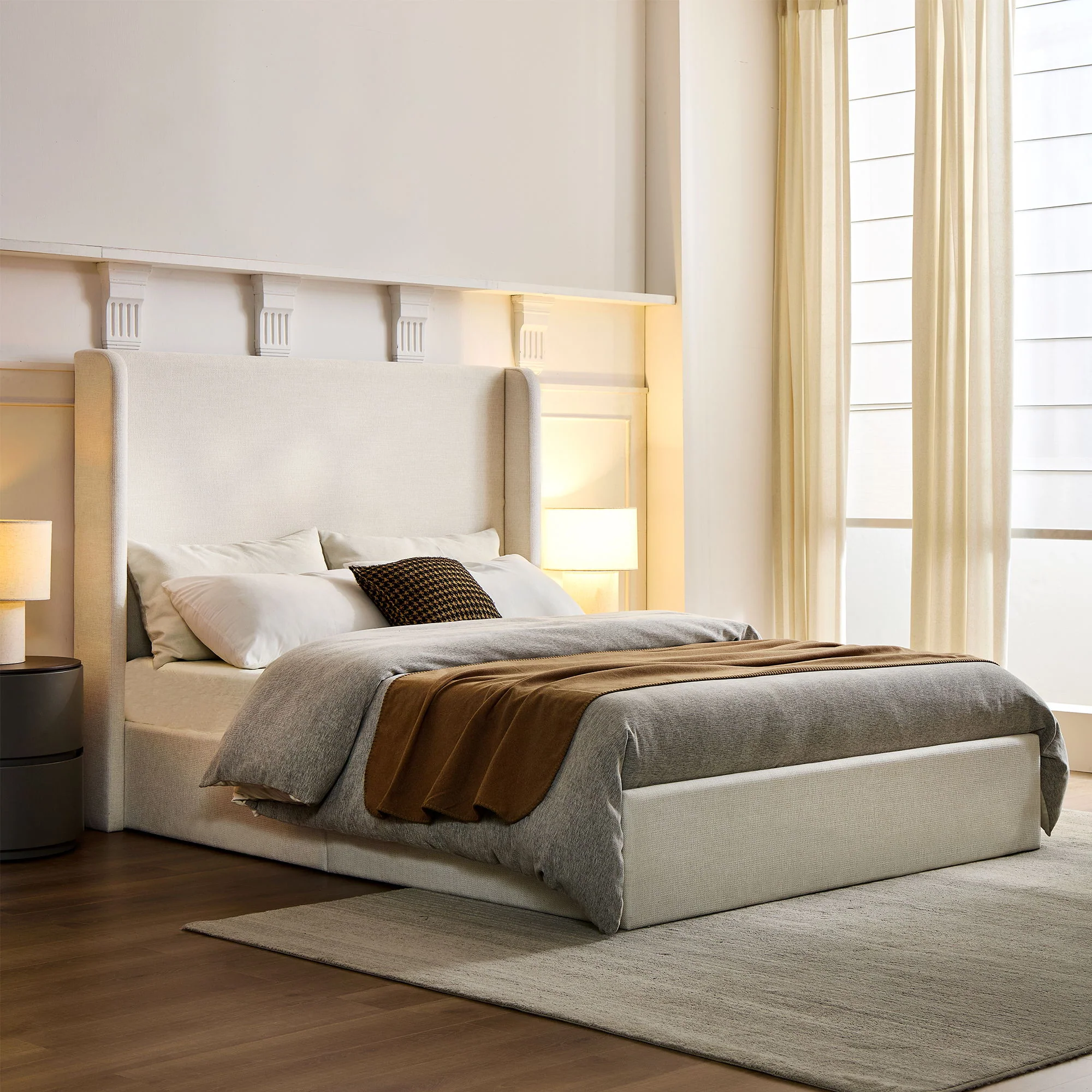 Caron - Upholstered Wingback Bed With High Headboard - Image 3