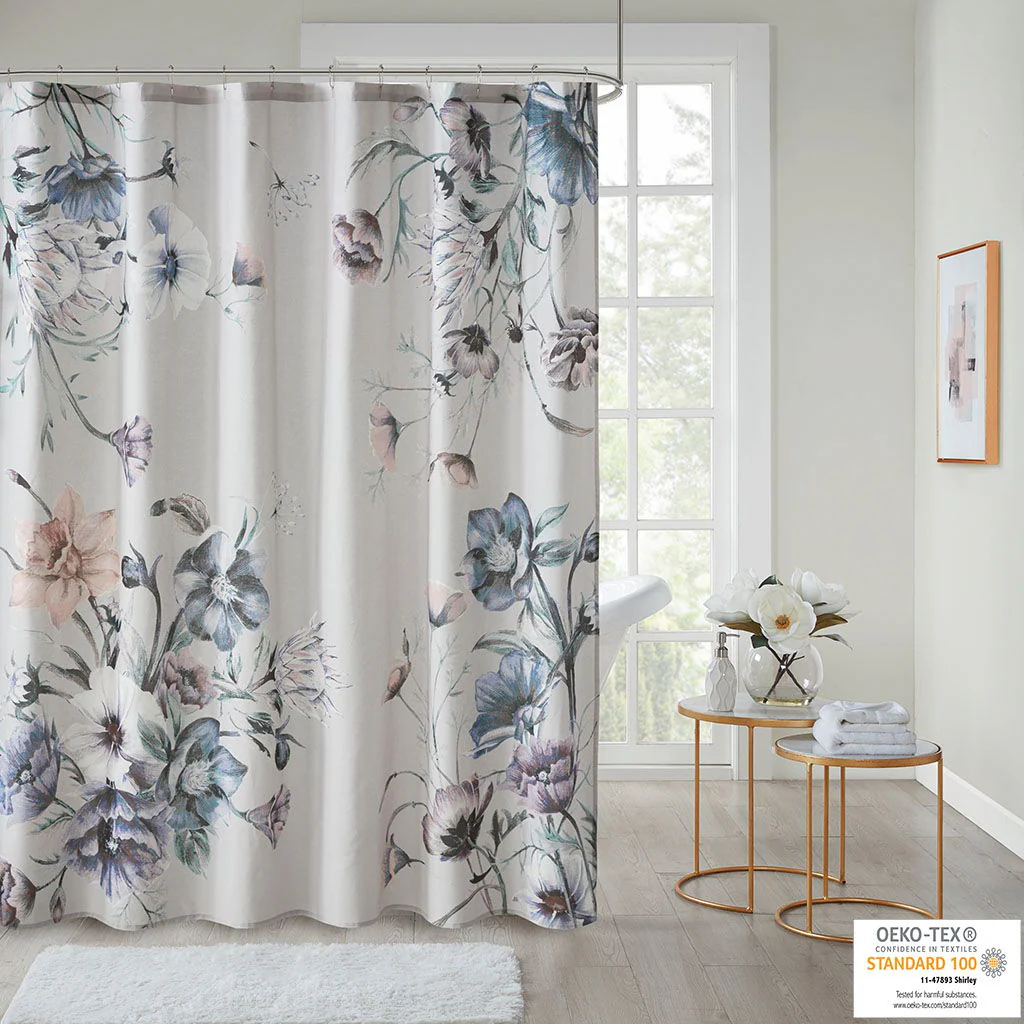 Cassandra - Printed Shower Curtain - Blue - Image 2