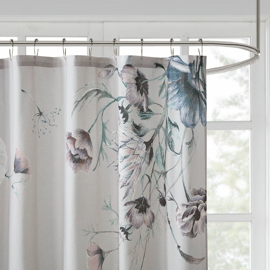 Cassandra - Printed Shower Curtain - Blue - Image 3