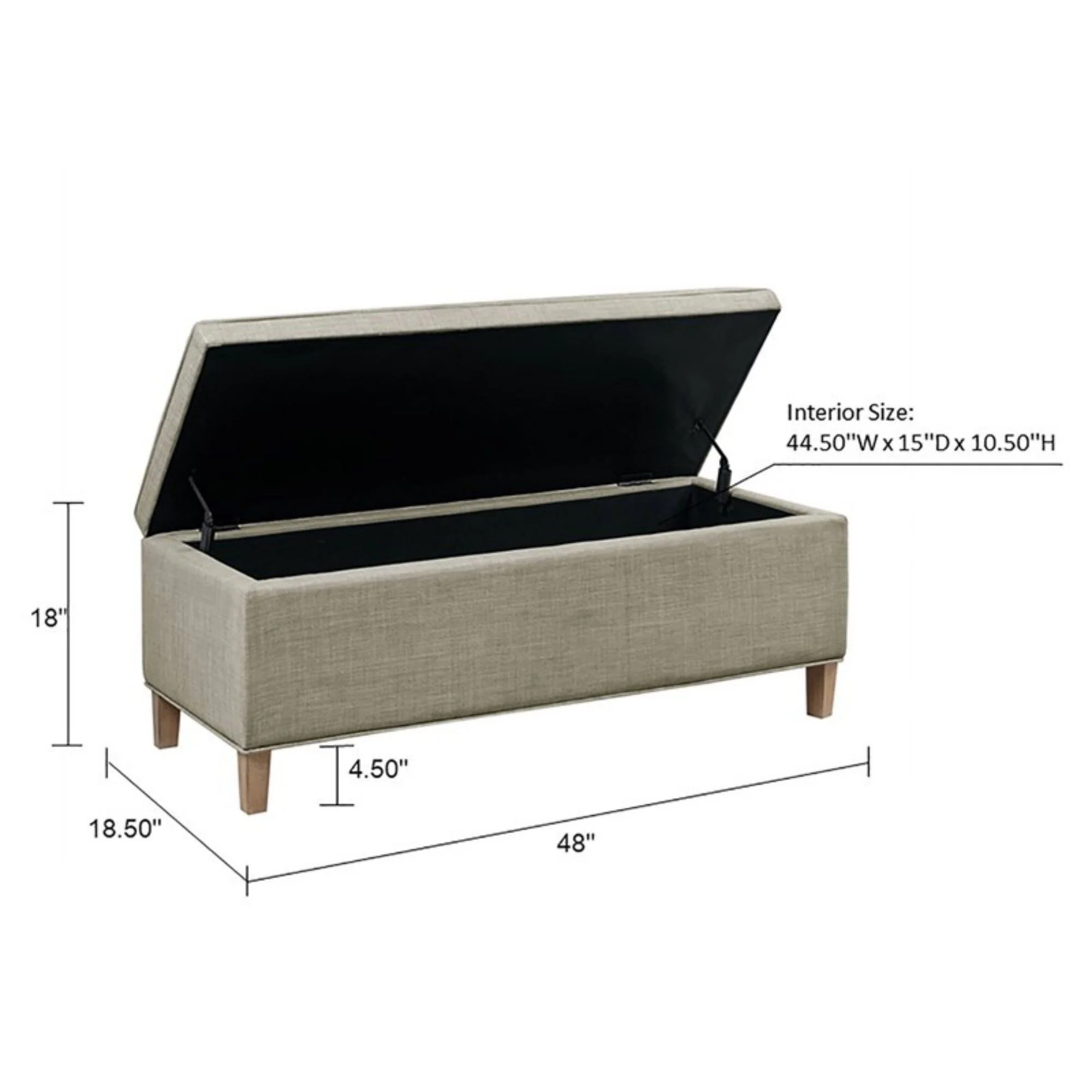Caymus - Rectangular Soft Close Storage Bench - Light Gray - Image 4