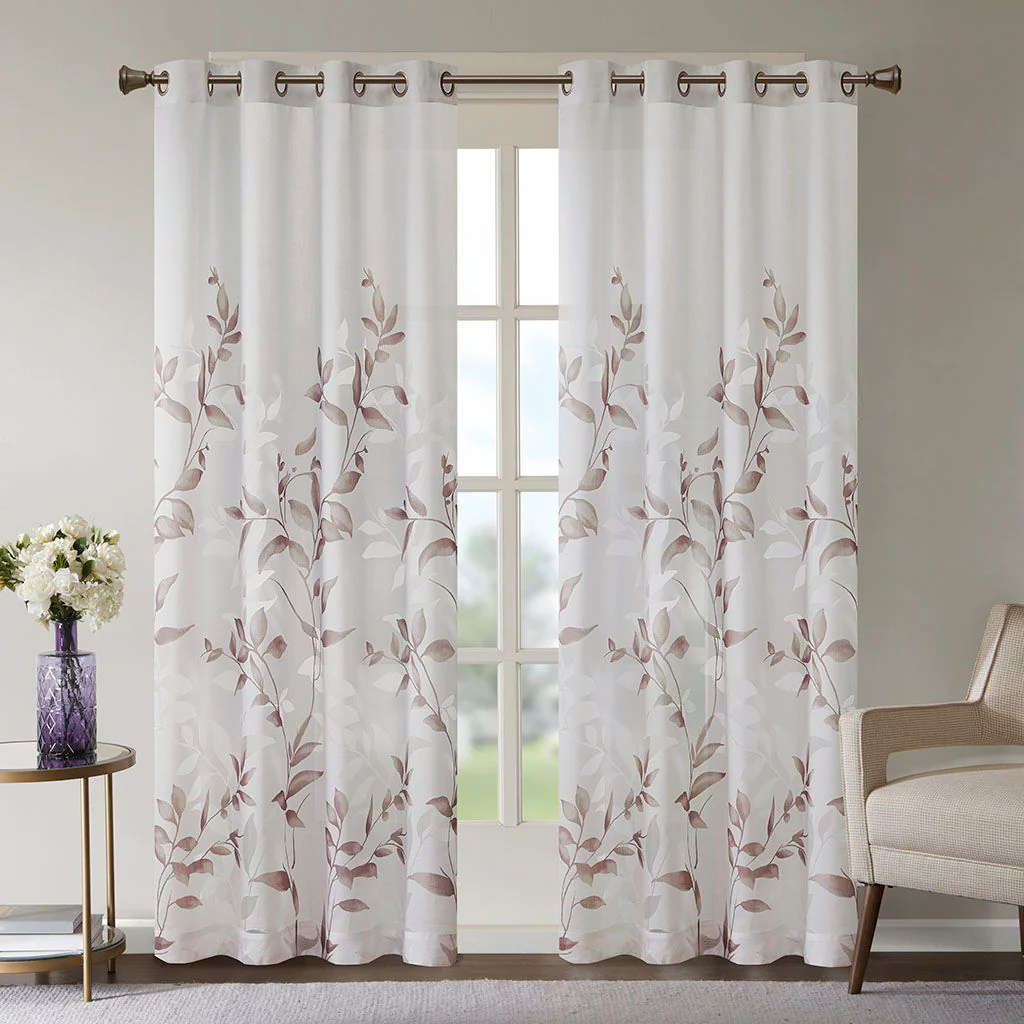 Cecily - Fabric Burnout Printed Window Panel - Mauve