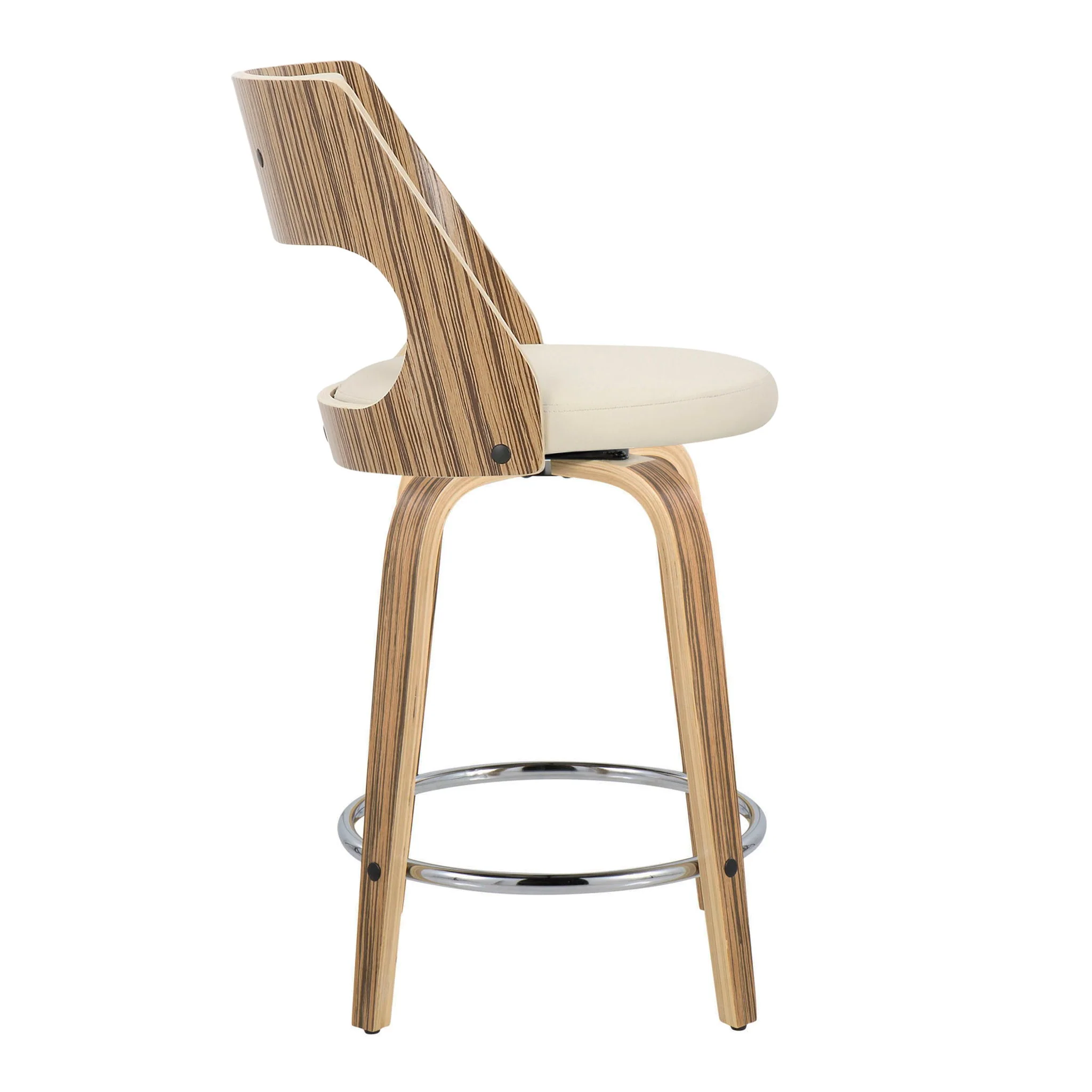 Cecina - Mid-Century Modern Fixed Height Counter Stool With Swivel With Round Footrest (Set of 2) - Zebra / Cream - Image 4
