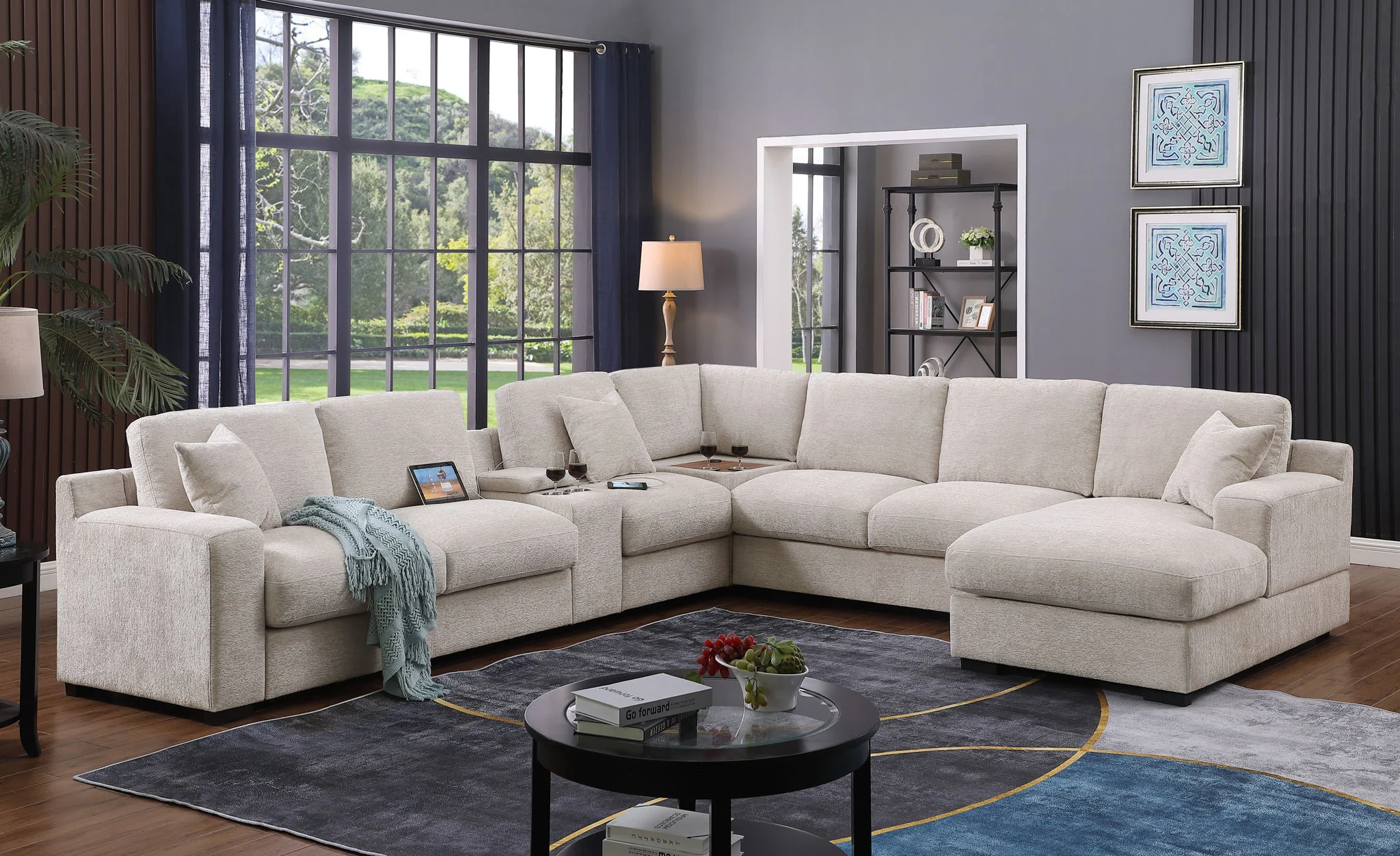 Celine - Fabric Corner Sectional Sofa With Right-Facing Chaise, Cupholders, And Charging Ports - Image 3