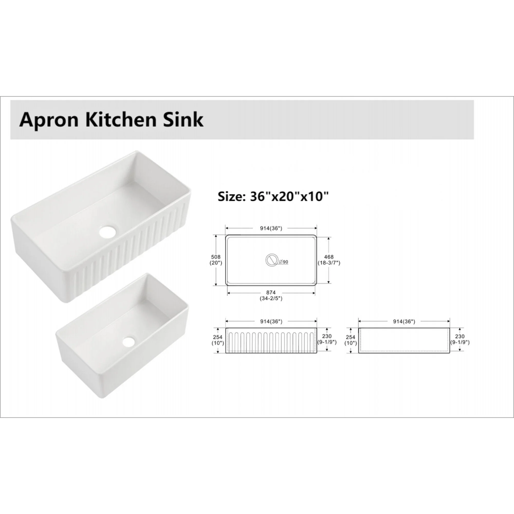 Ceramic Farmhouse Sink With Deep Basin And Stainless Steel Grid - Image 4