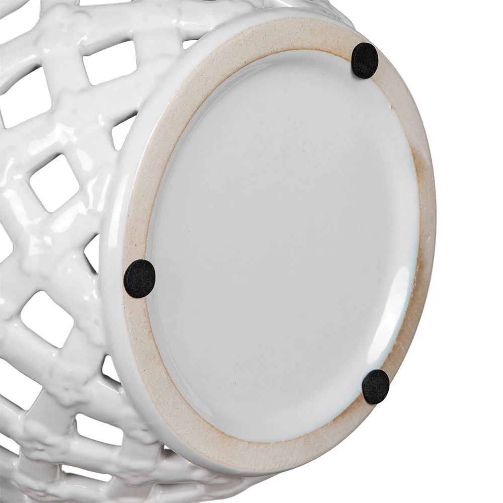 Ceramic Lidded Jar With Lattice Design - White - Image 3