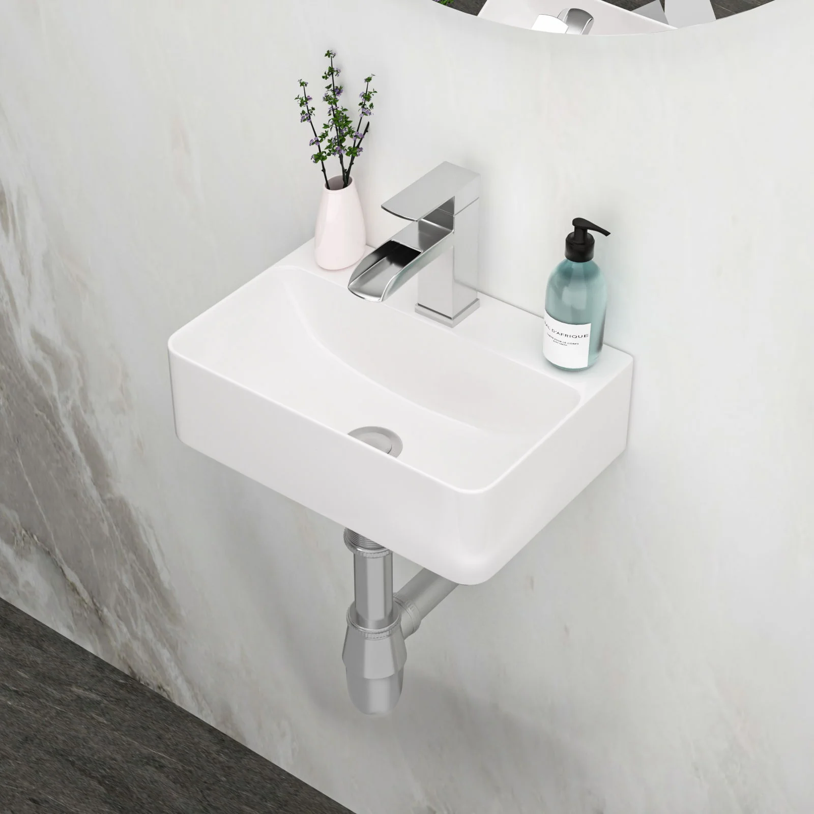 Ceramic Rectangle Wall Mount Bathroom Sink With Single Faucet Hole - Image 4