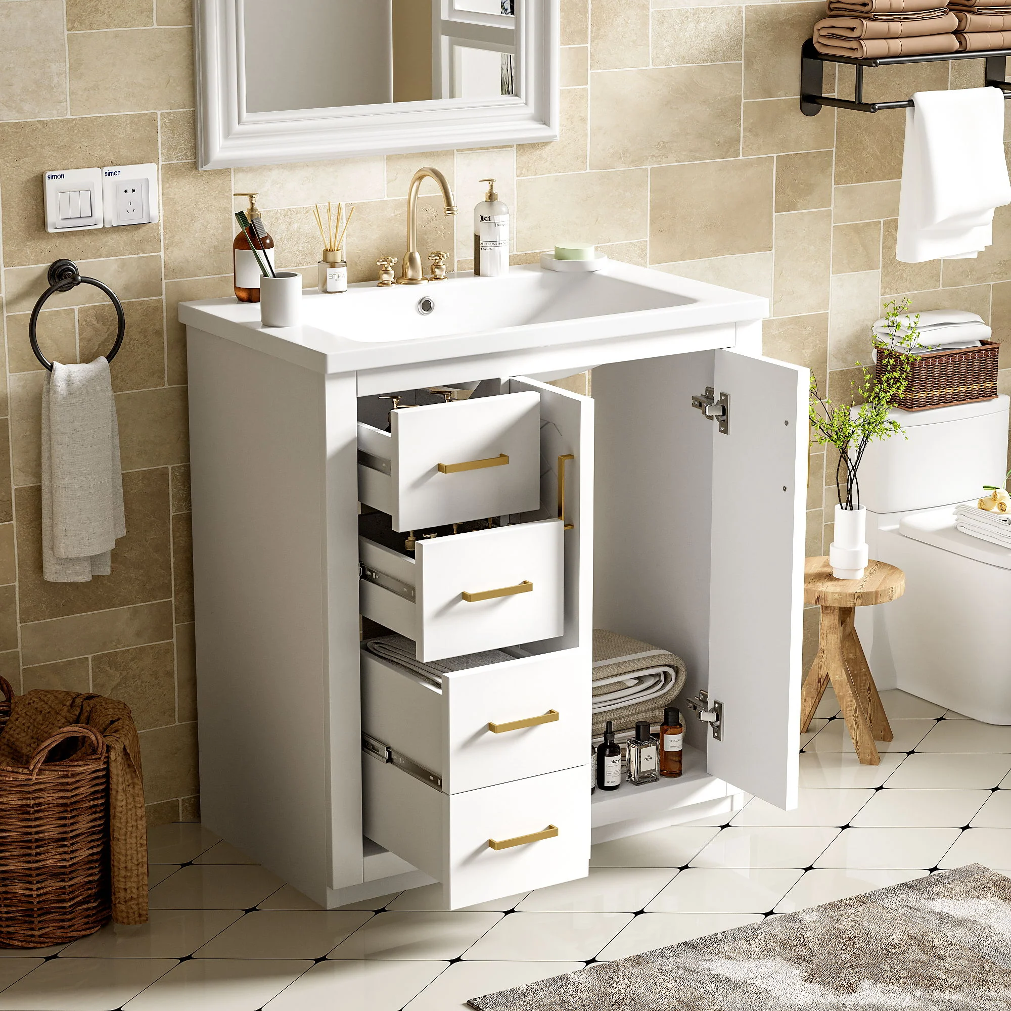 Ceramic Sink Combo, Freestanding Vanity Set With 3 Drawers & Soft Closing Doors - Image 12