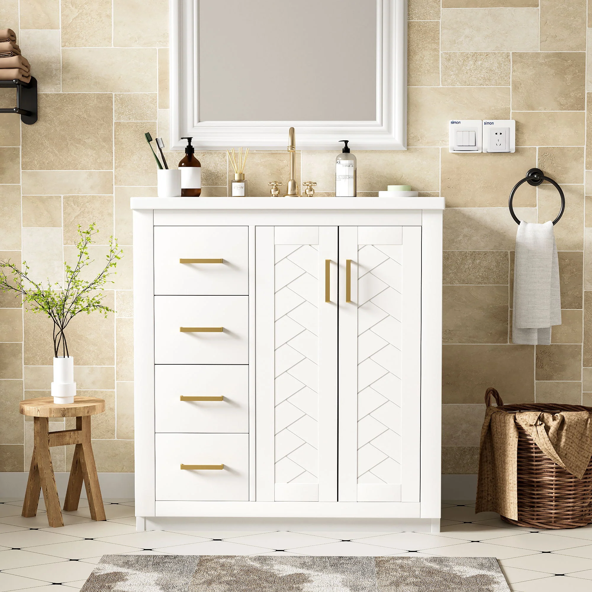 Ceramic Sink Combo, Freestanding Vanity Set With 3 Drawers & Soft Closing Doors - Image 14