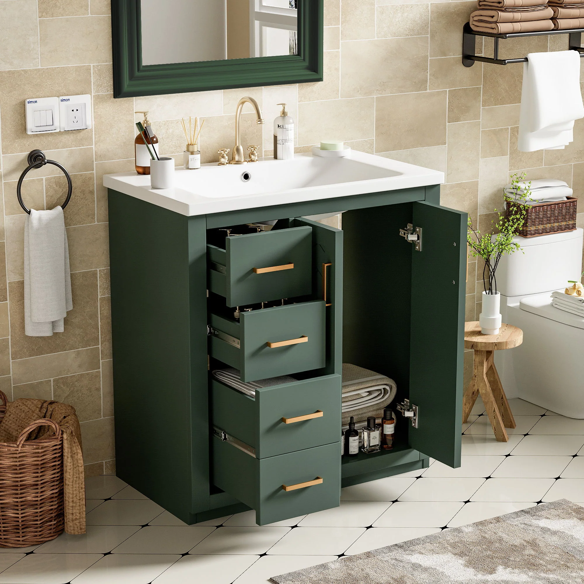 Ceramic Sink Combo, Freestanding Vanity Set With 3 Drawers & Soft Closing Doors - Image 17