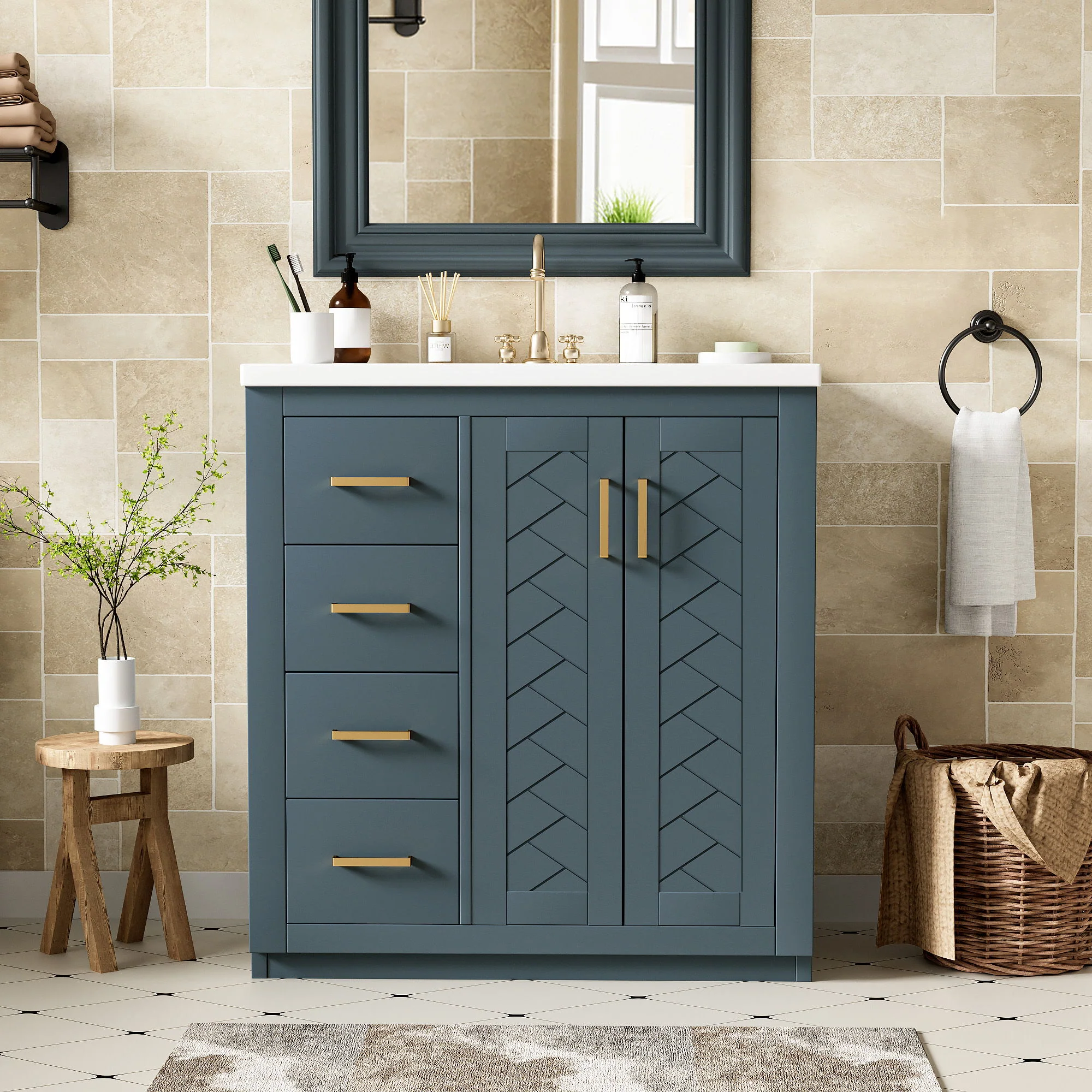 Ceramic Sink Combo, Freestanding Vanity Set With 3 Drawers & Soft Closing Doors - Image 18
