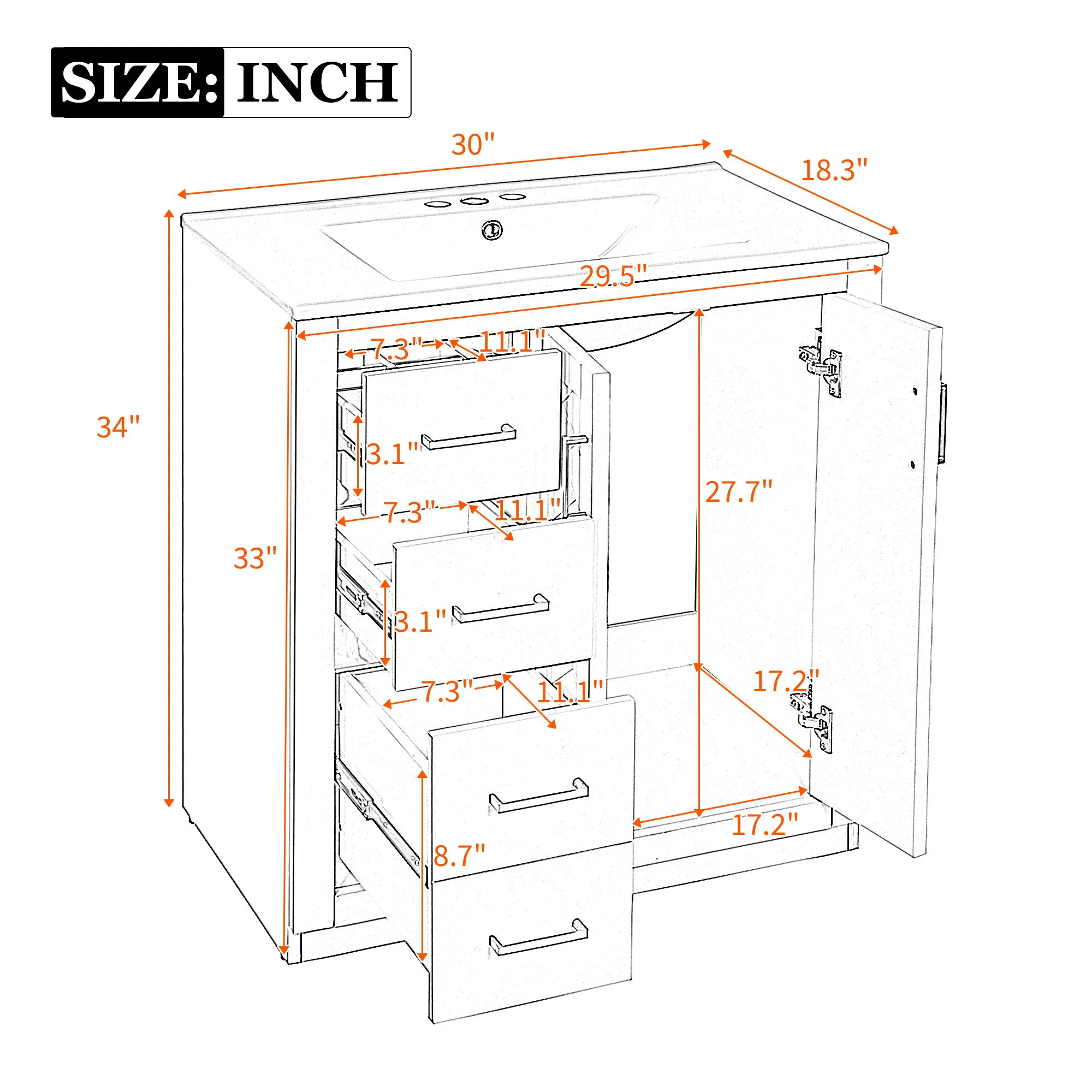 Ceramic Sink Combo, Freestanding Vanity Set With 3 Drawers & Soft Closing Doors - Image 19