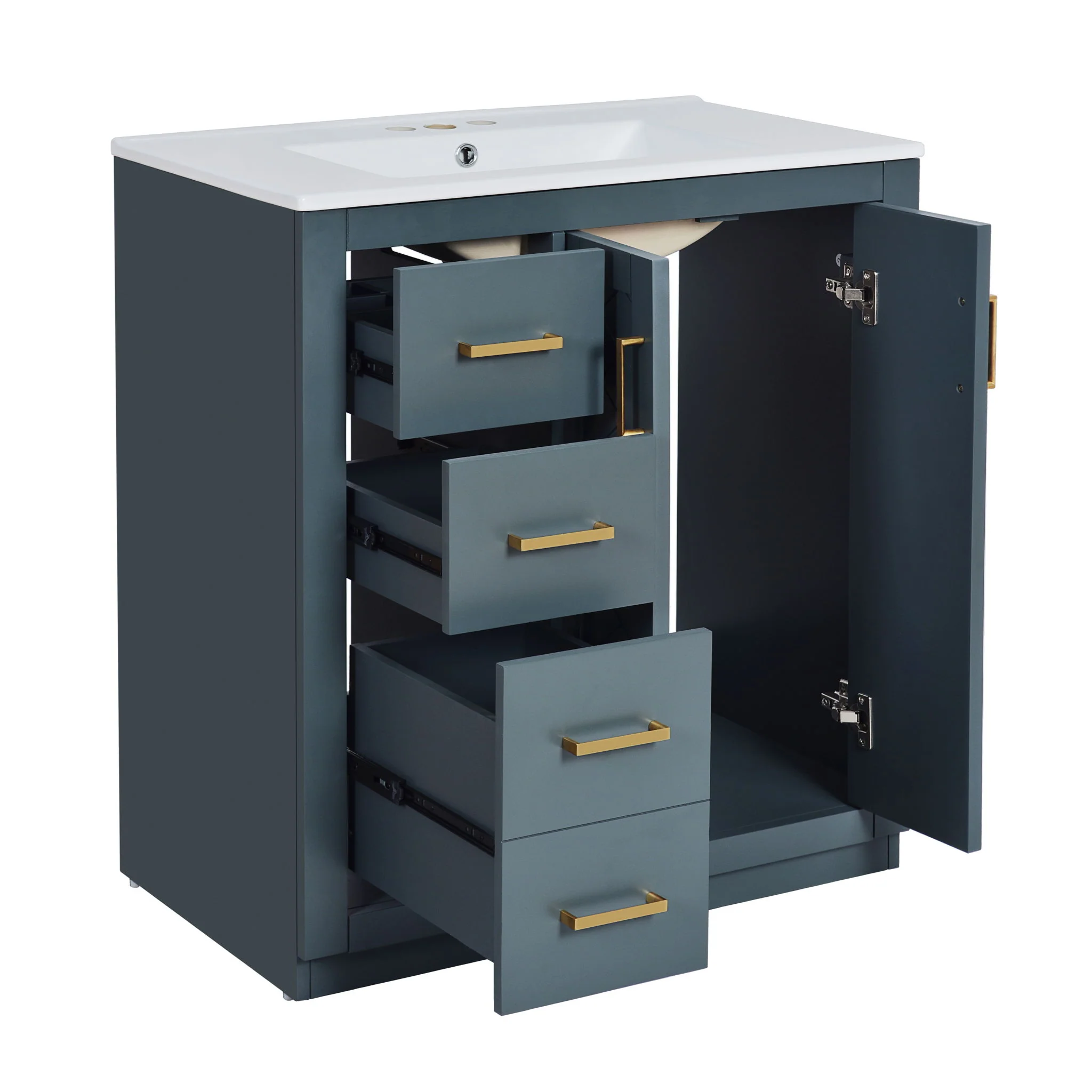 Ceramic Sink Combo, Freestanding Vanity Set With 3 Drawers & Soft Closing Doors - Image 4