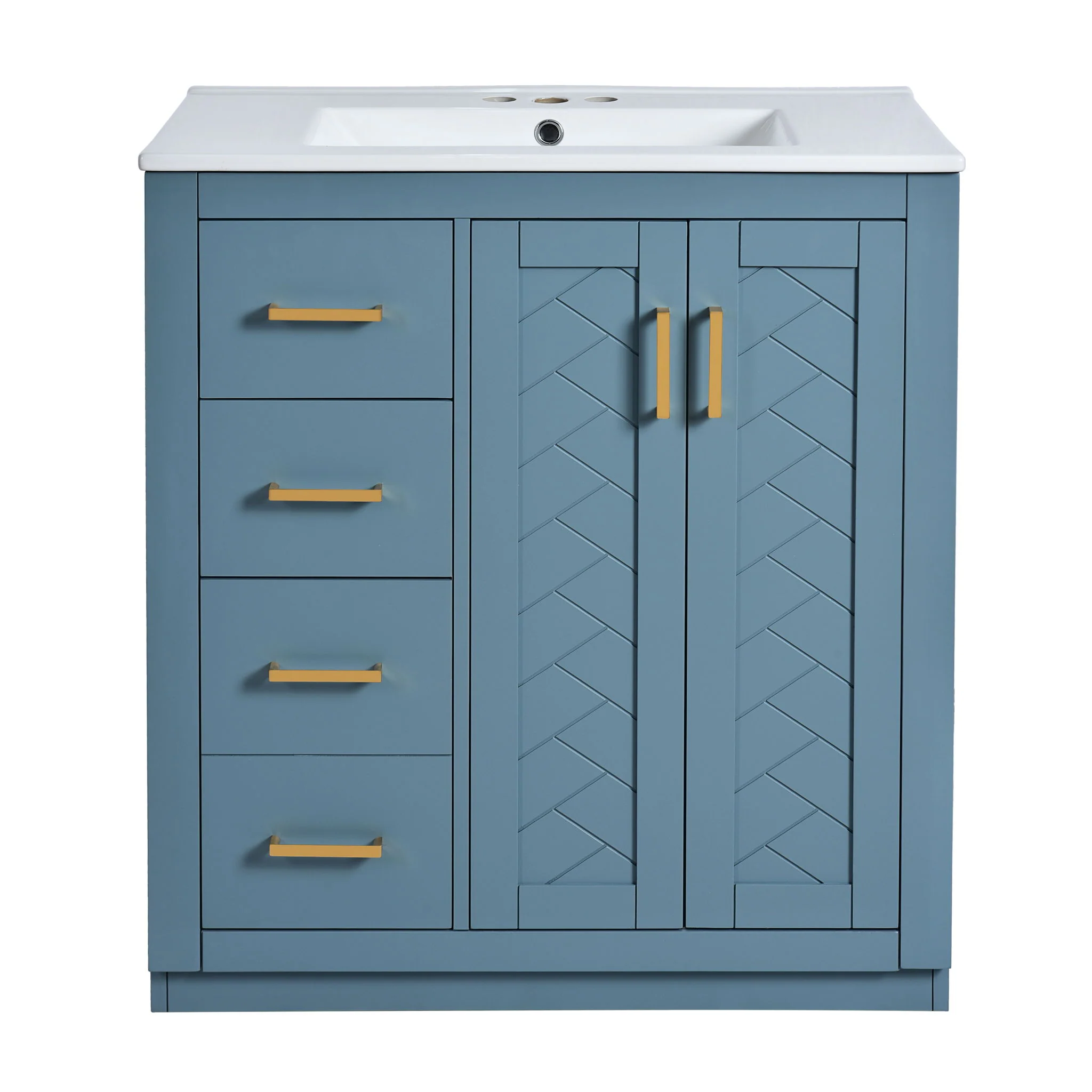 Ceramic Sink Combo, Freestanding Vanity Set With 3 Drawers & Soft Closing Doors - Image 5