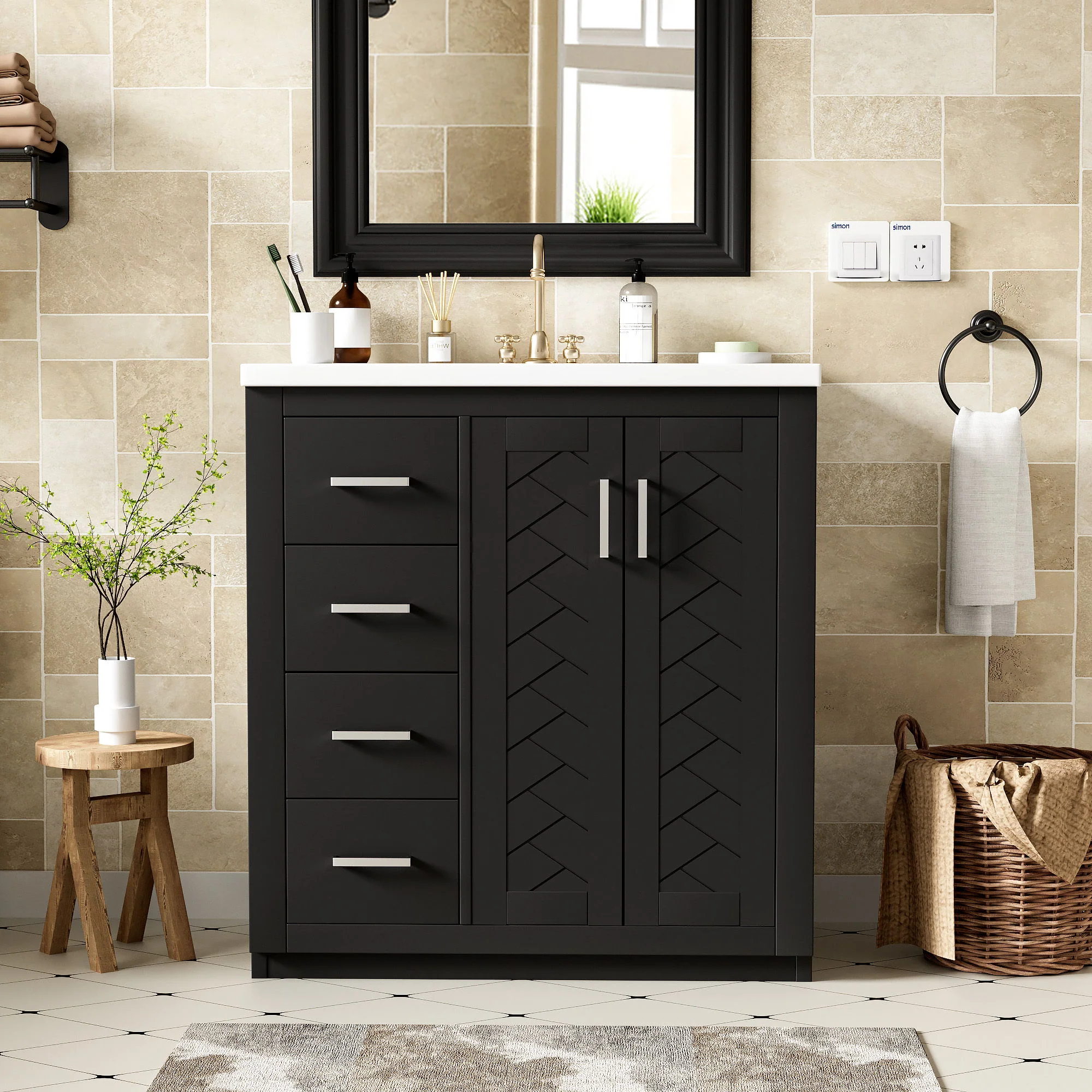 Ceramic Sink Combo, Freestanding Vanity Set With 3 Drawers & Soft Closing Doors - Image 7