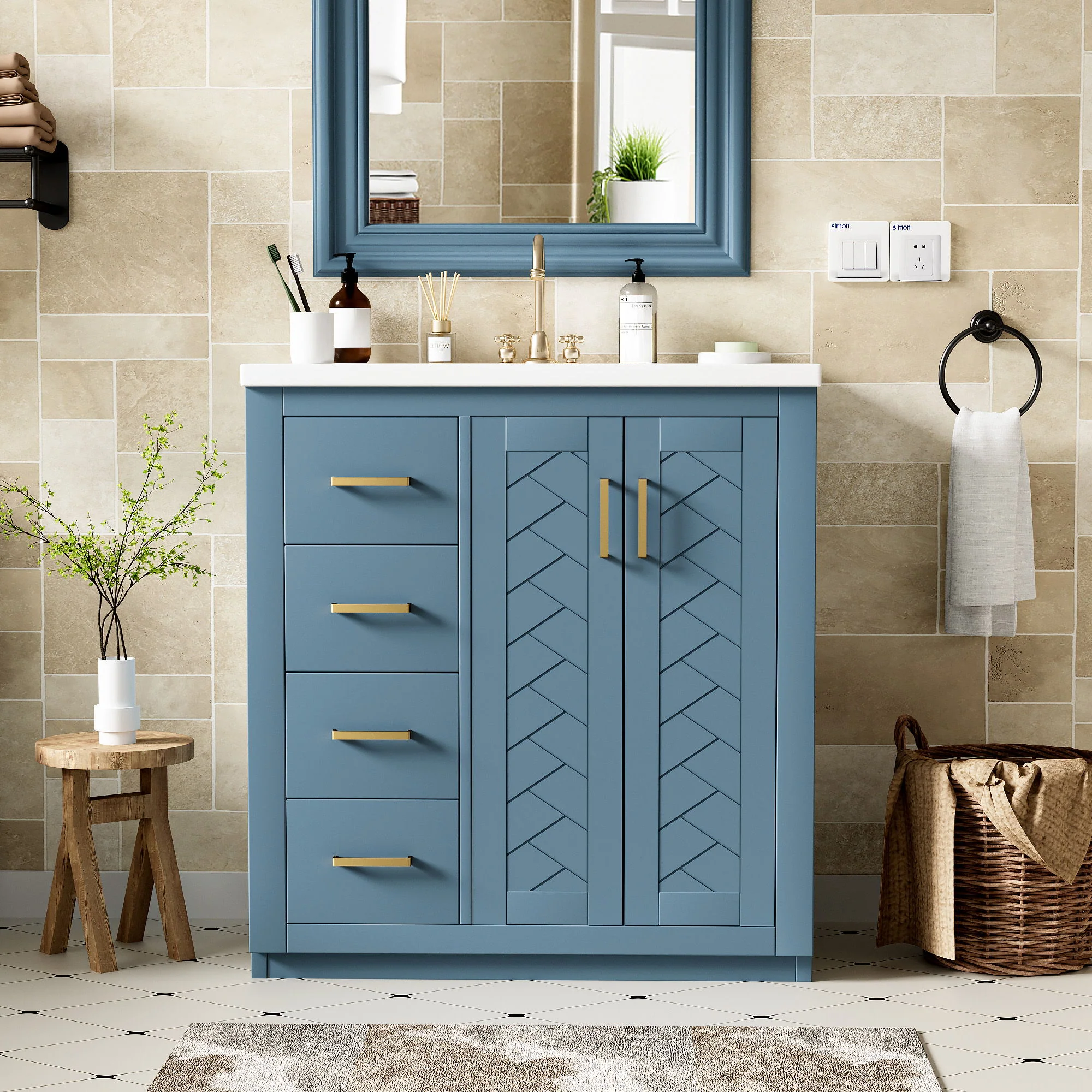Ceramic Sink Combo, Freestanding Vanity Set With 3 Drawers & Soft Closing Doors - Image 9