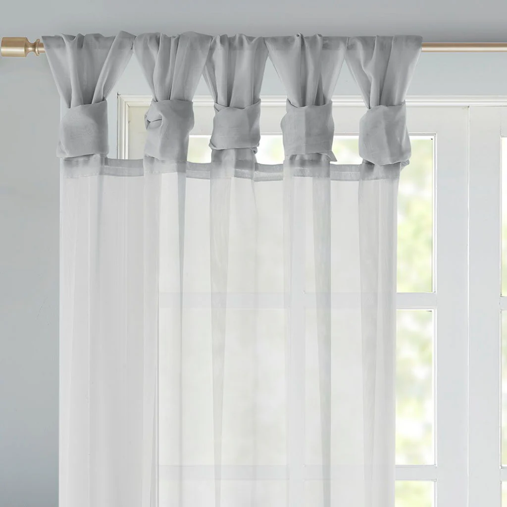 Ceres - 63" Twist Tab Voile Sheer Window Pair - Light Gray - Image 2