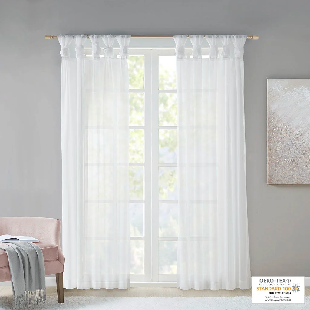 Ceres - Twist Tab Voile Sheer Window Pair - White - Image 2