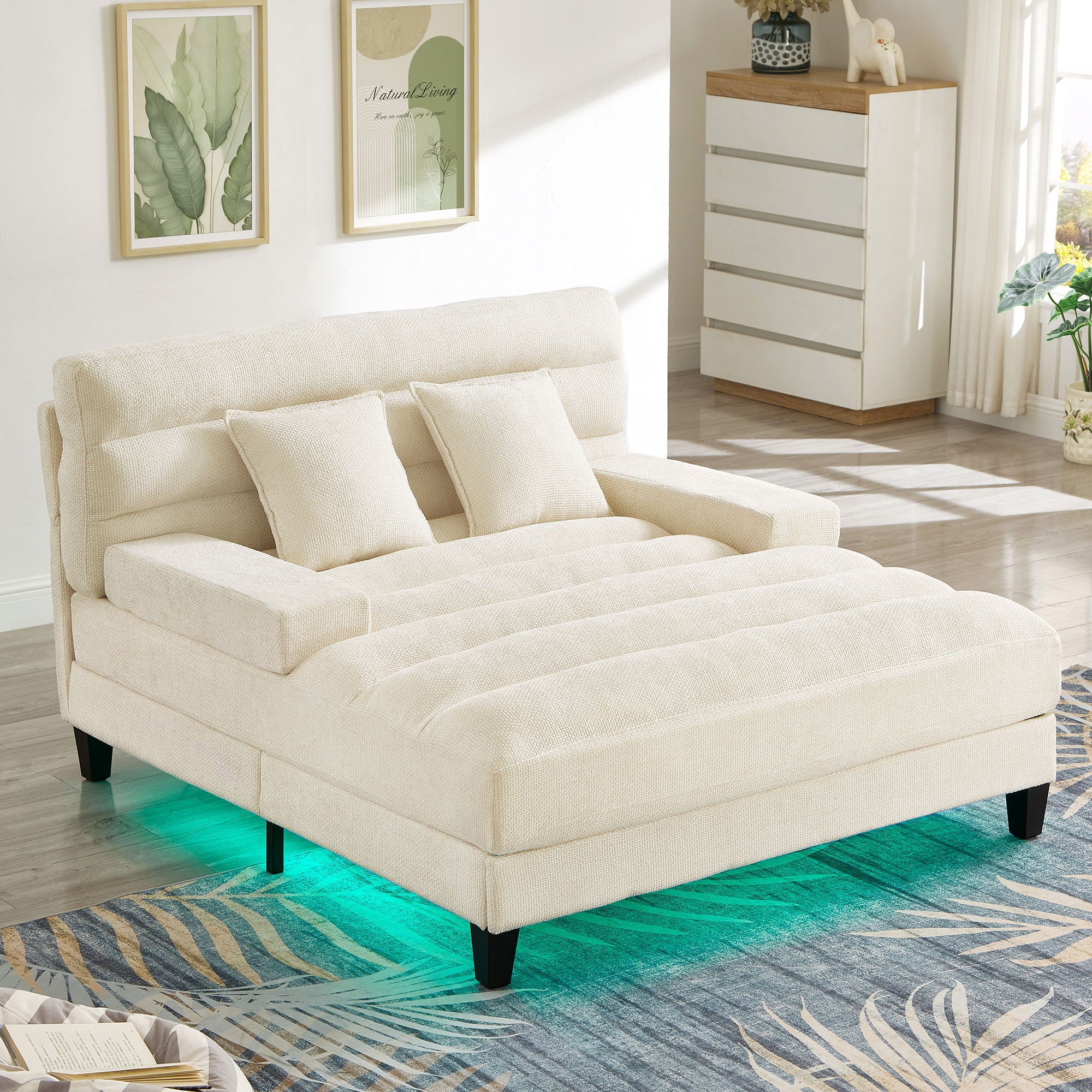 Chaise Bed Lounge Sofa Chair With Adjustable Backrest And LED Light Strip - Image 11
