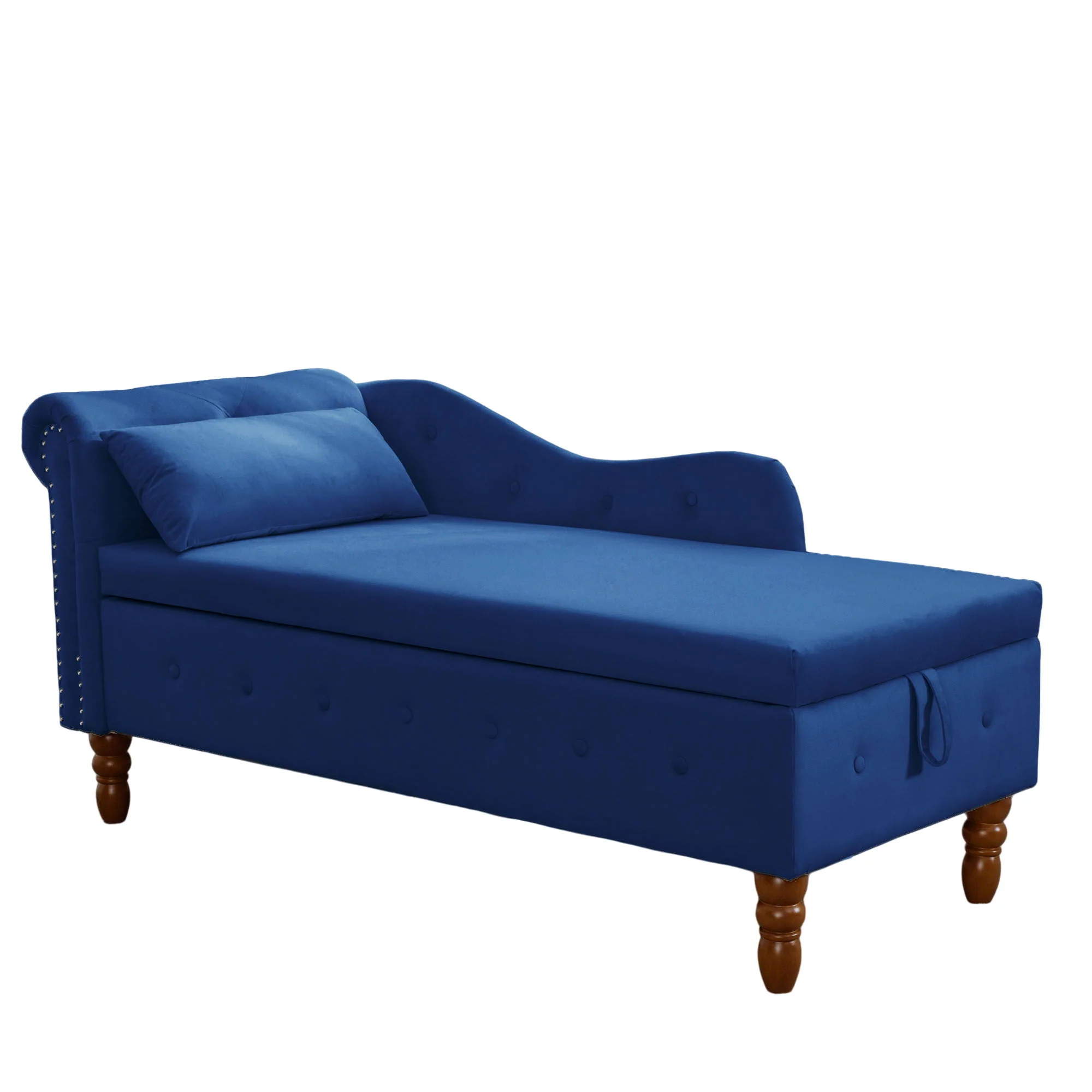 Chaise Lounge Indoor, Lounge Chair For Bedroom With Storage & Pillow, Modern Upholstered Rolled Arm Chase Lounge For Sleeping With Nailhead Trim For Living Room Bedroom Office - Image 2