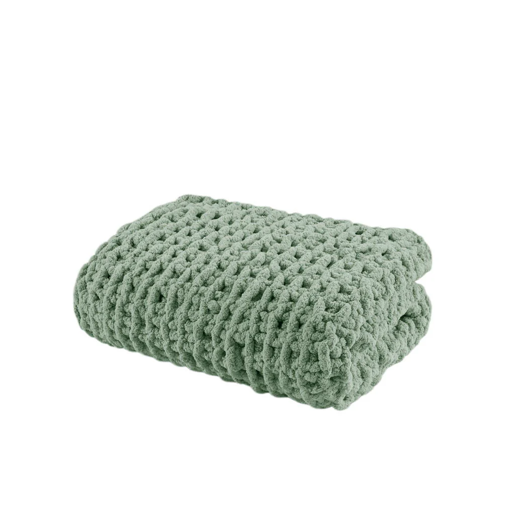 Chenille Chunky Knit - Throw - Sage Green - Image 2