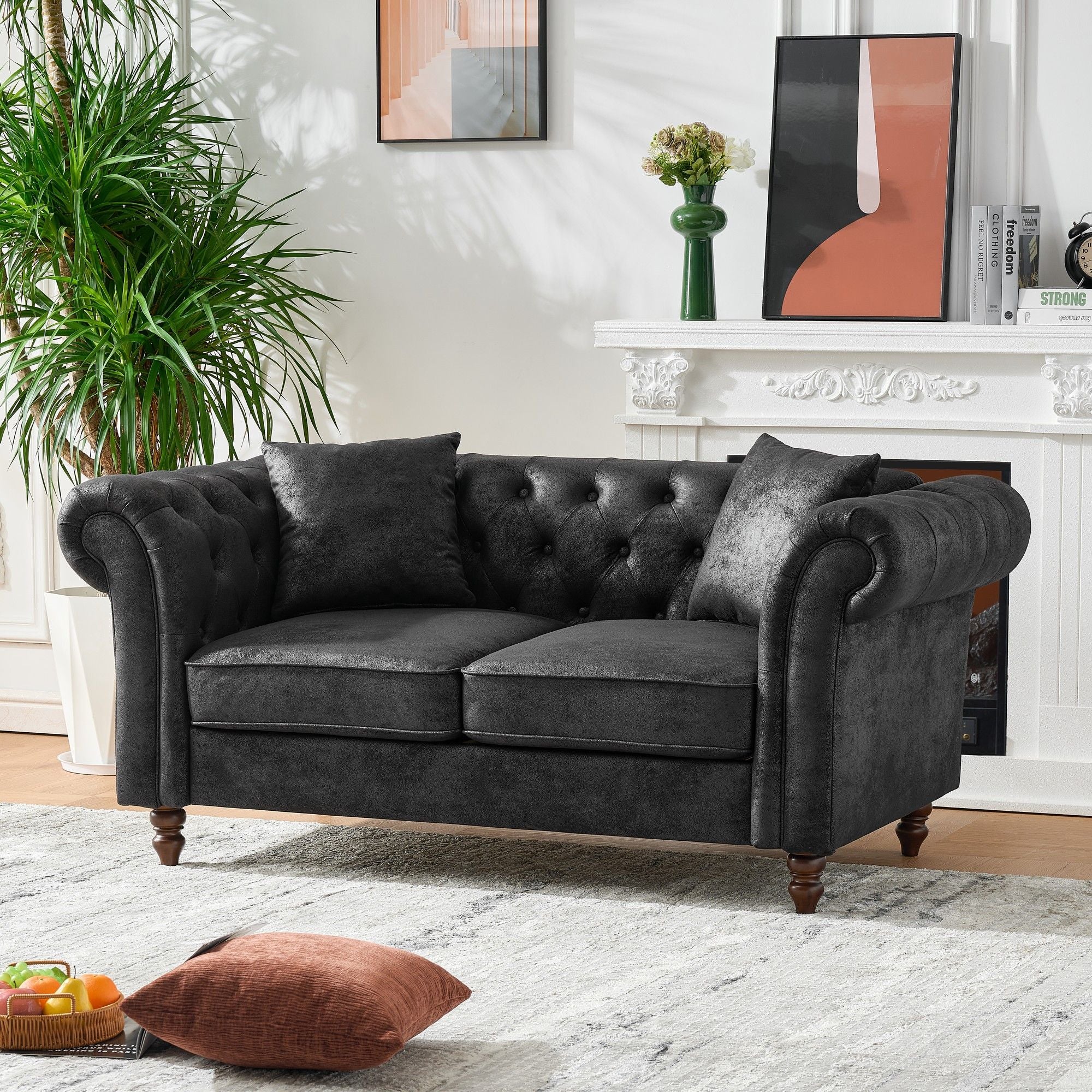 Chesterfield Loveseat, High Tech Fabric Roll Armrest - Image 2