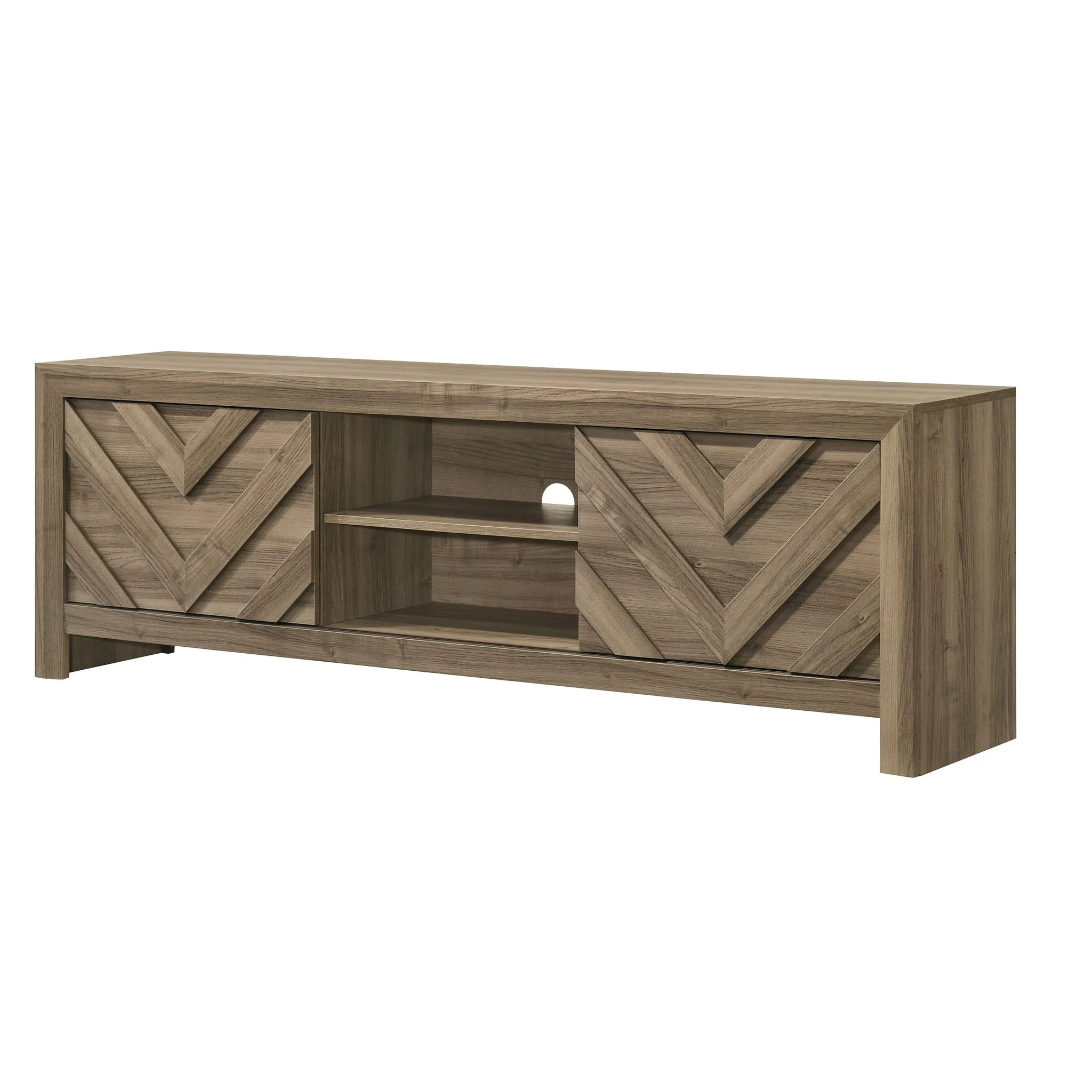 Chevron Patterned Living Room TV Stand - Light Brown - Image 4