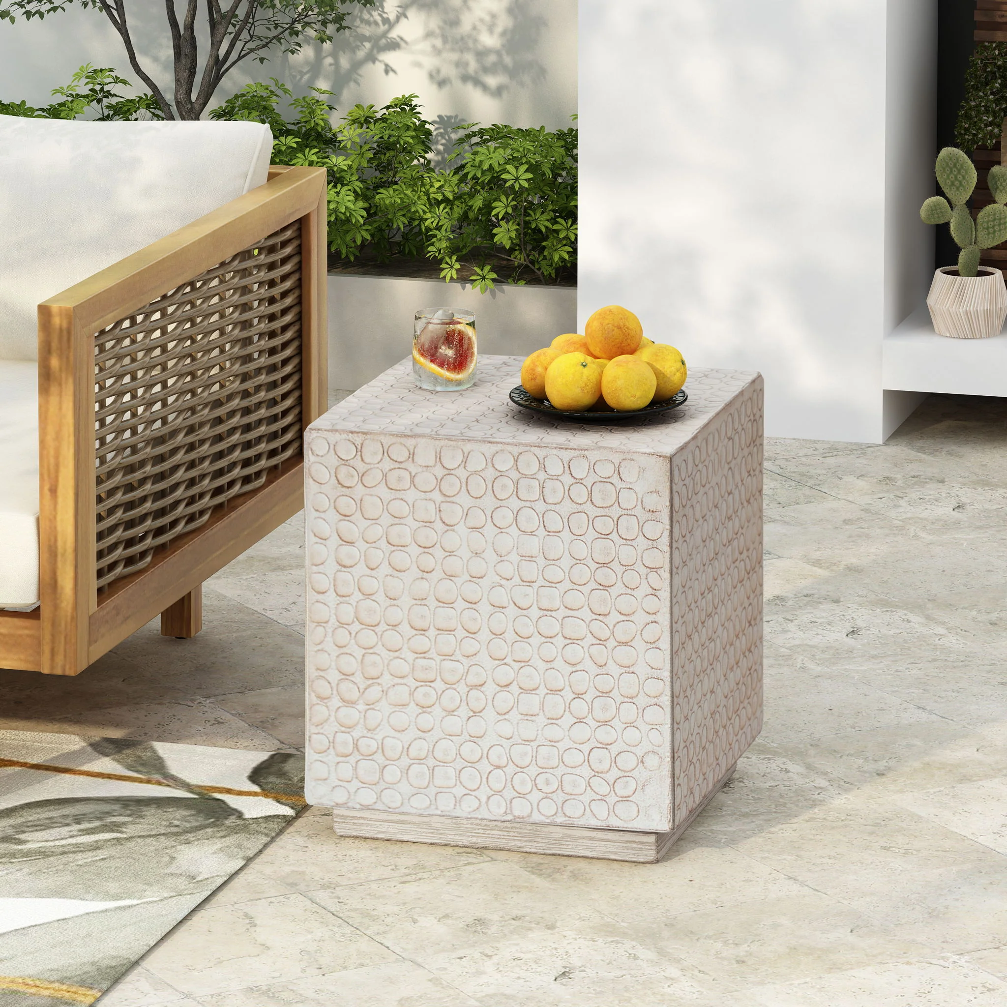 Chic Modern Mgo Cube Side Table With Fluted Design - Antique Brown - Image 3