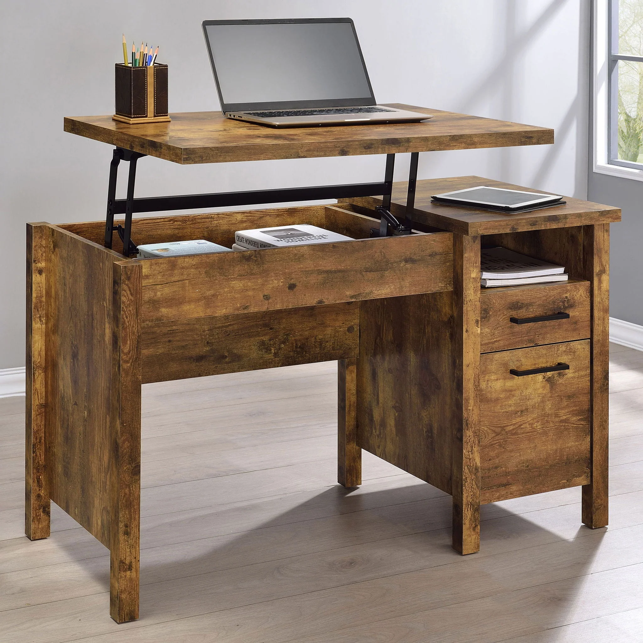Chicolm - Lift Top Office Desk - Rustic - Image 3