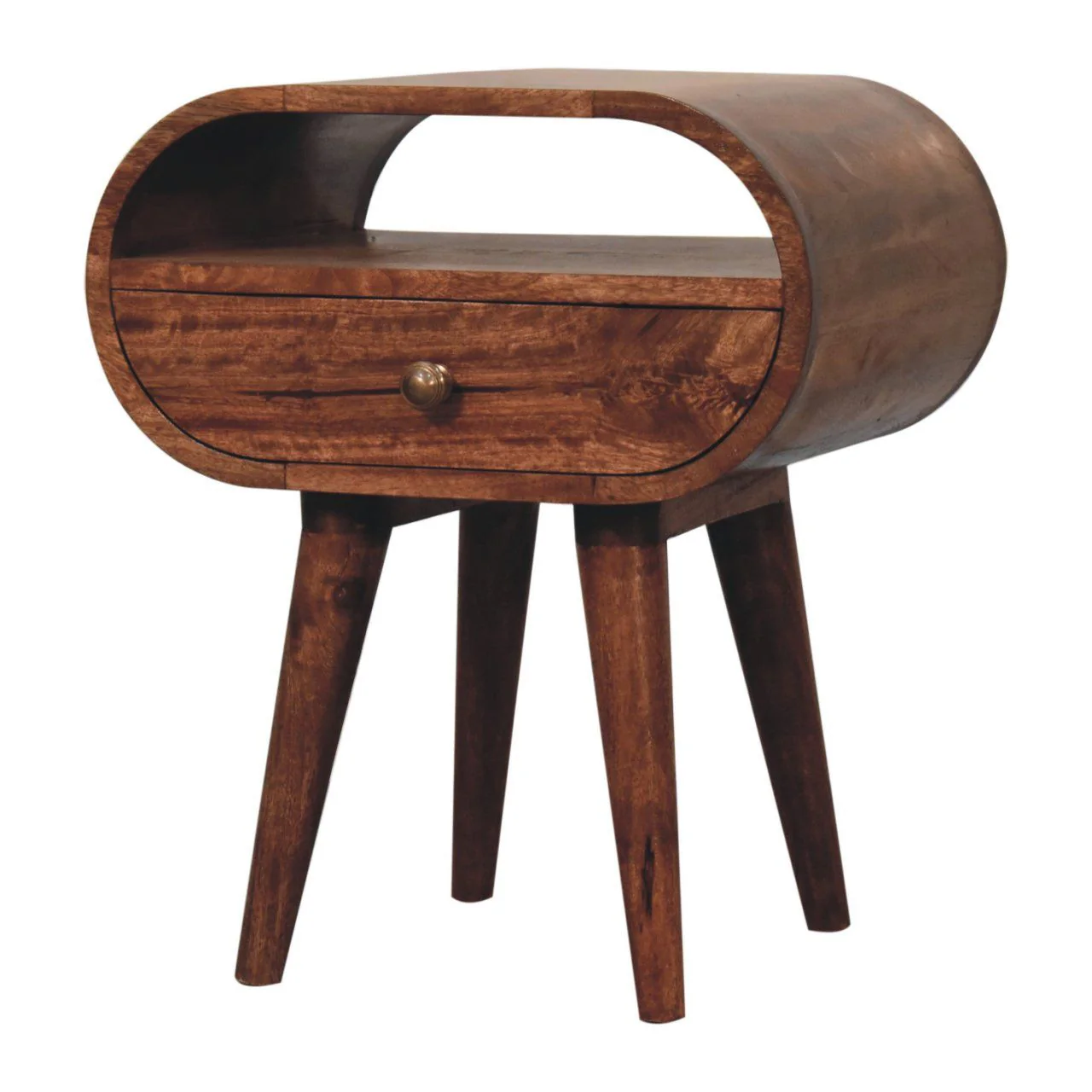 Circular Bedside Table With Open Slot - Caramel - Image 3