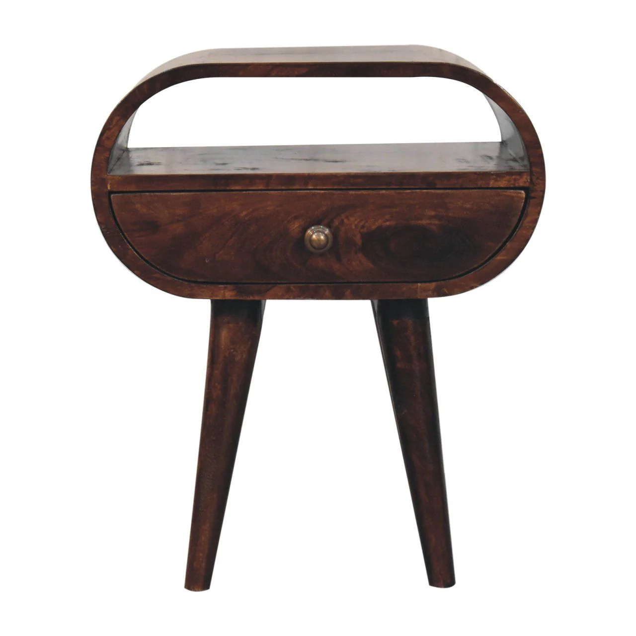 Circular Bedside Table With Open Slot - Walnut - Image 2