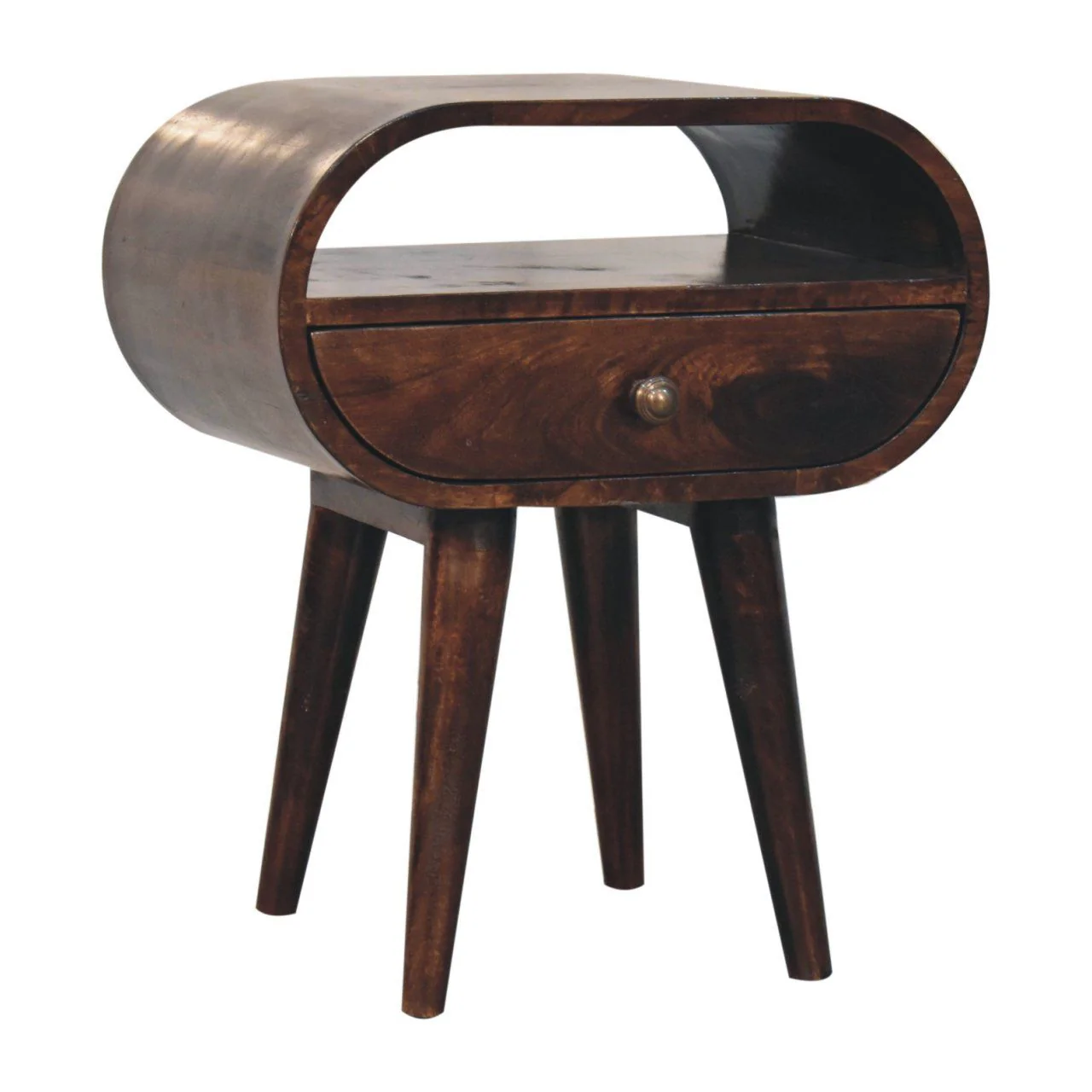 Circular Bedside Table With Open Slot - Walnut - Image 4